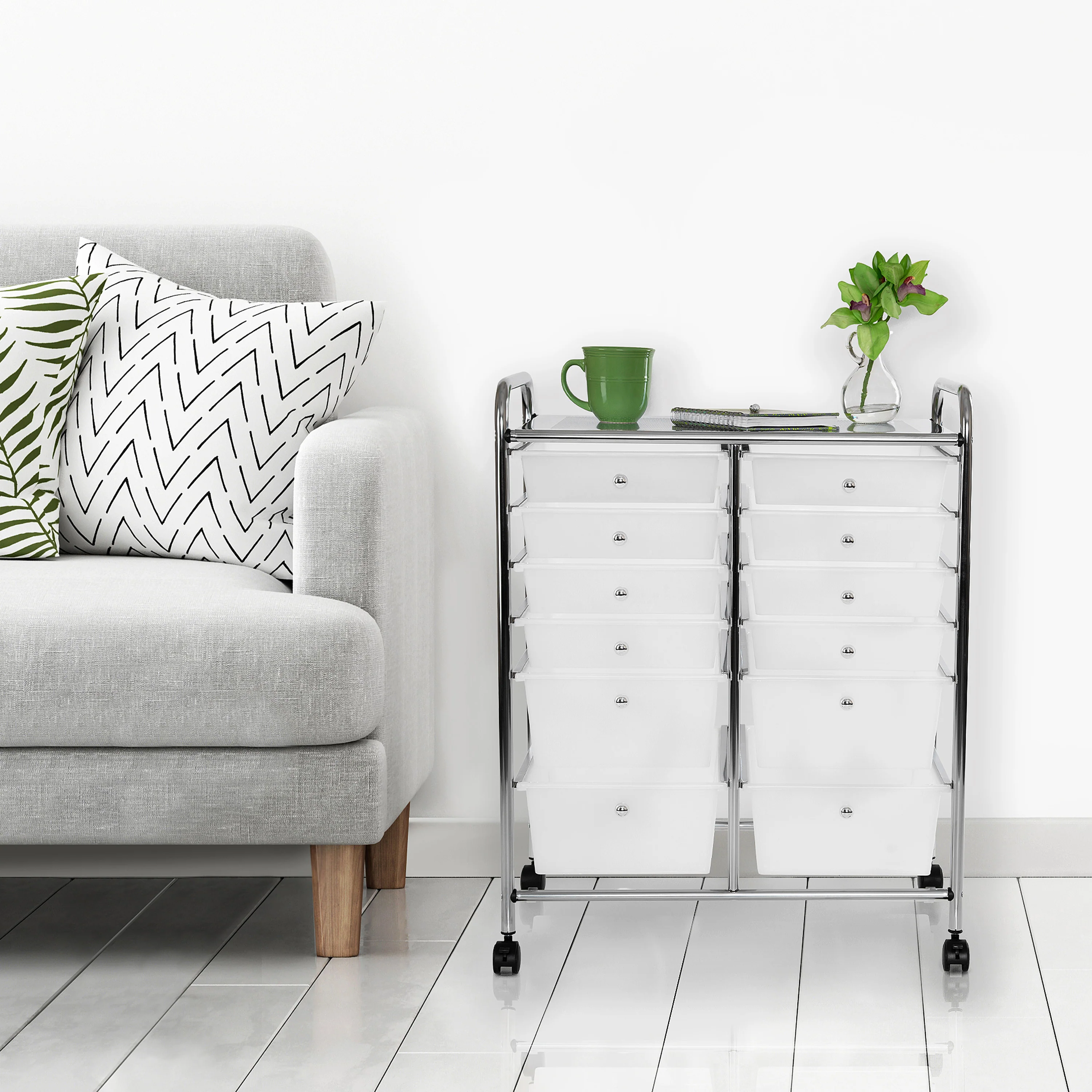 12-Drawer Rolling Organizer Cart, Frosted White - Image 5