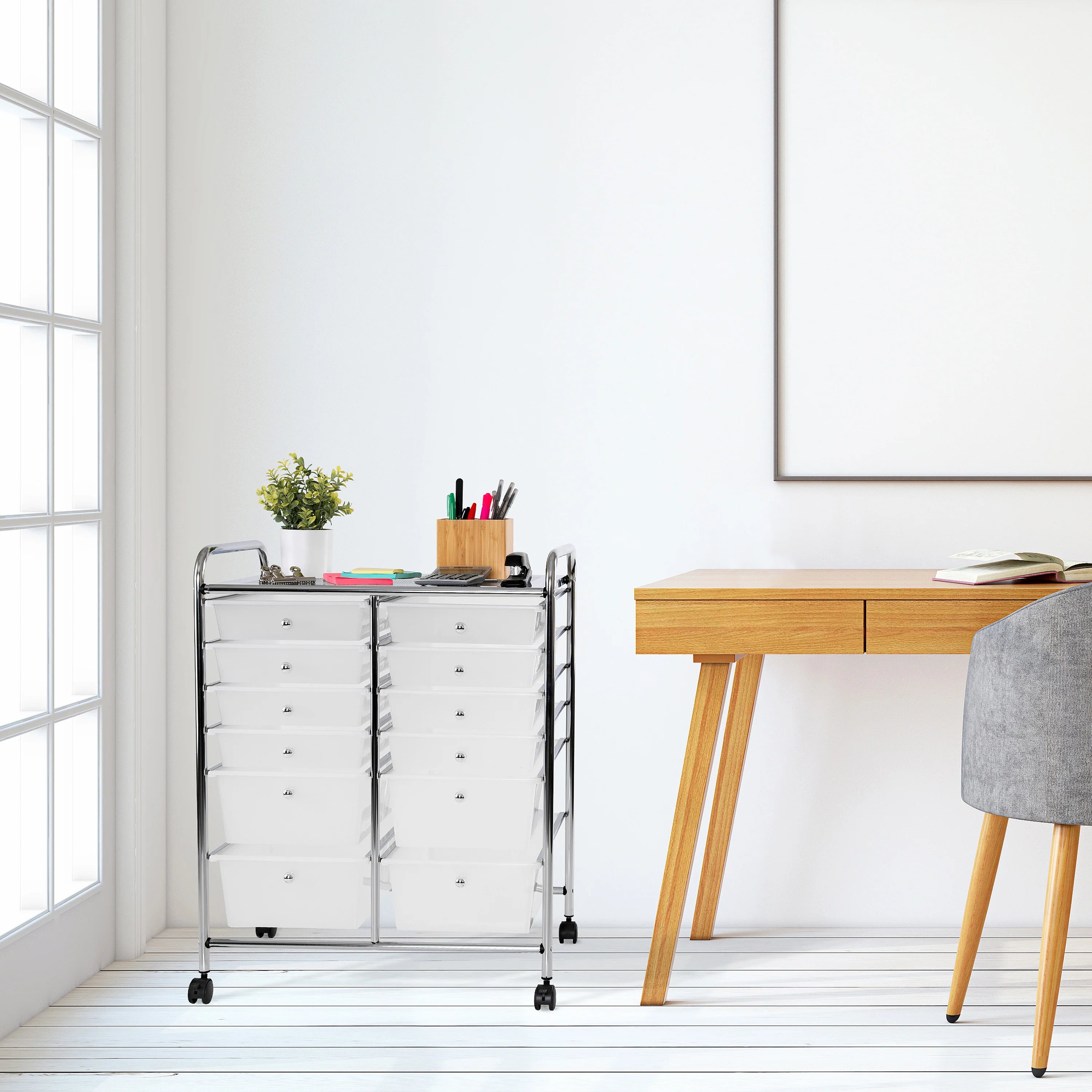 12-Drawer Rolling Organizer Cart, Frosted White - Image 7