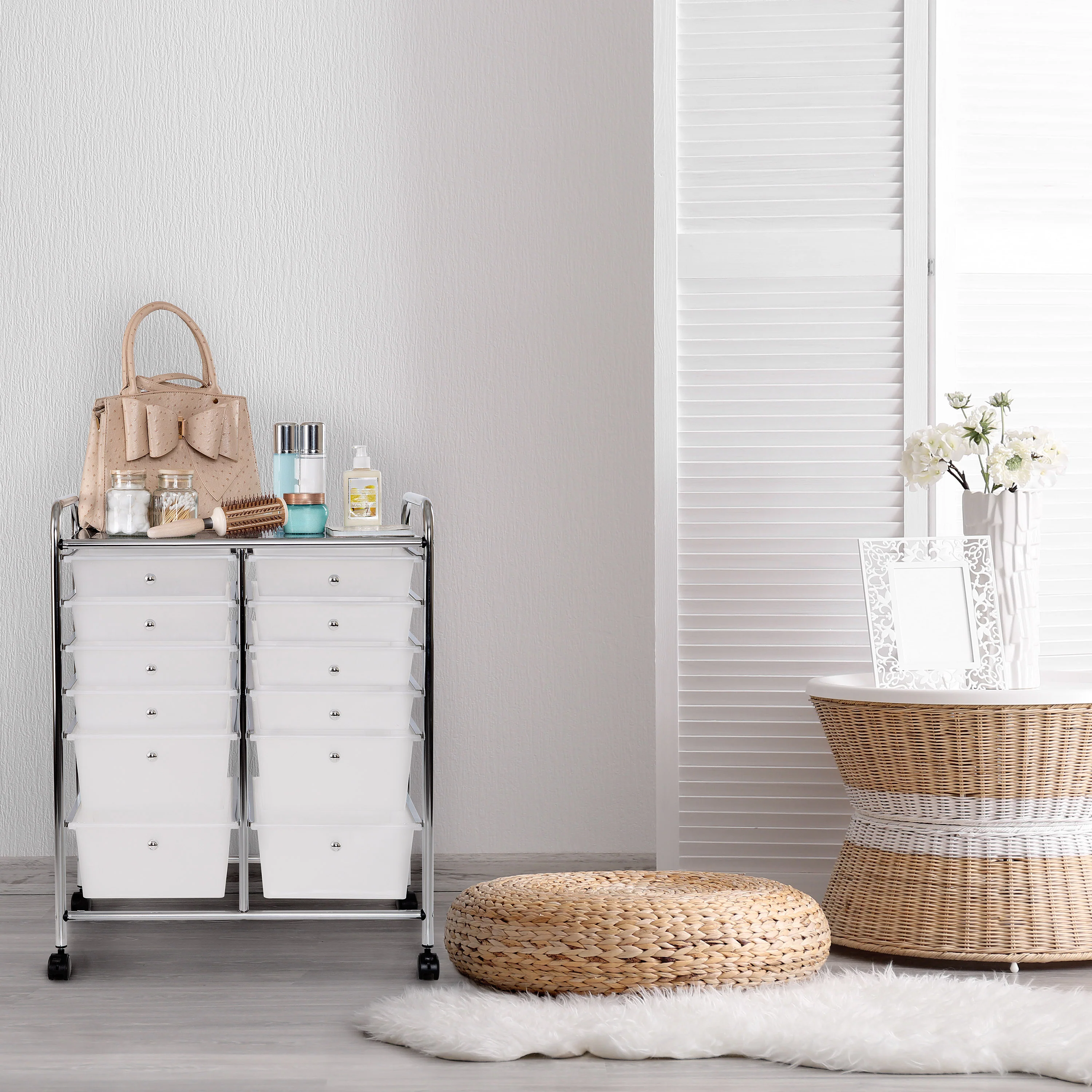 12-Drawer Rolling Organizer Cart, Frosted White - Image 9