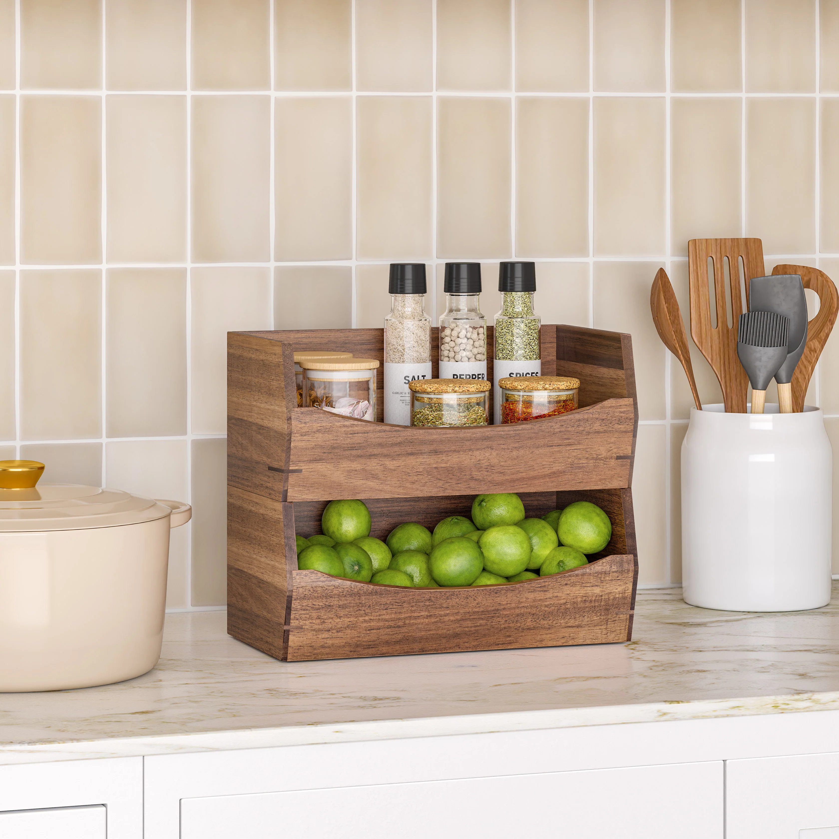 2-Piece Stackable Acacia Bin Set - Image 2