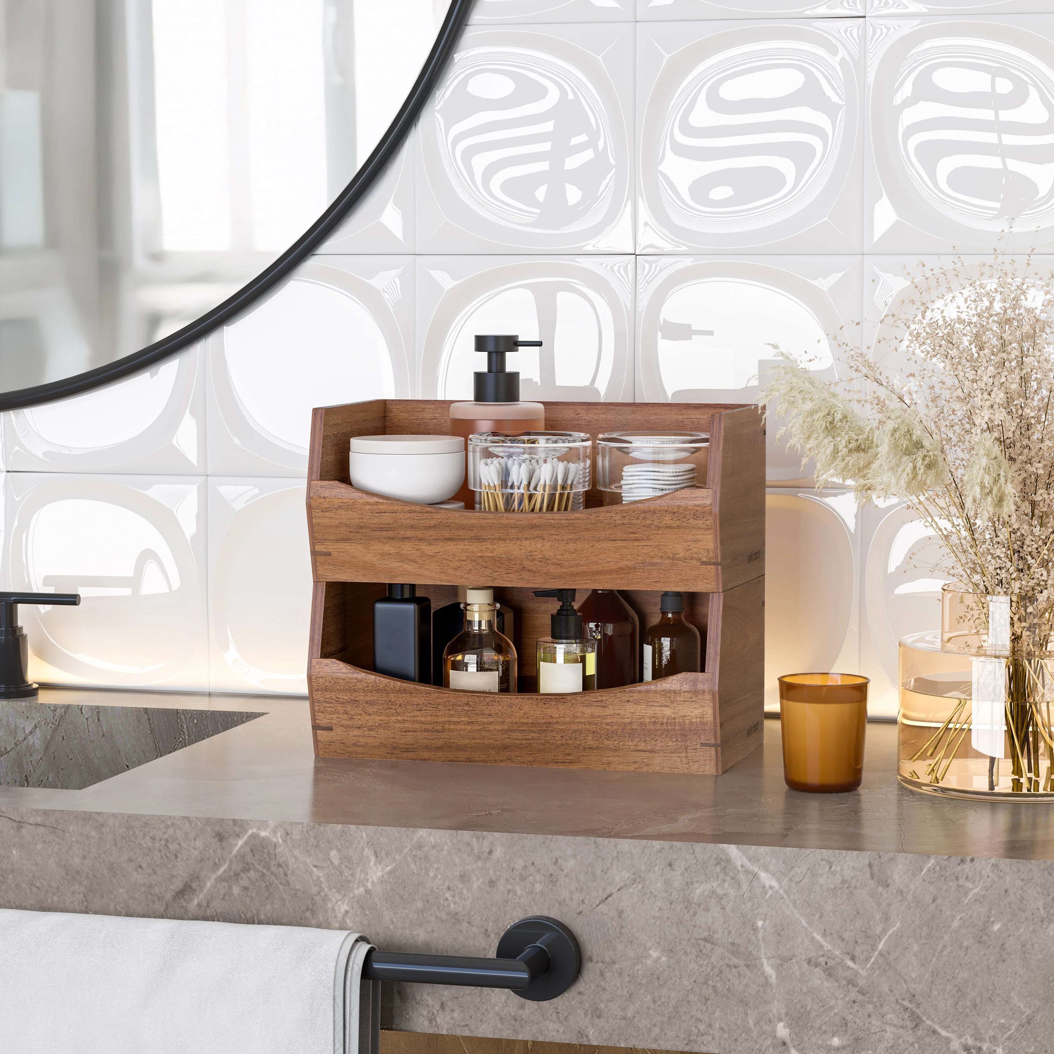 2-Piece Stackable Acacia Bin Set - Image 4