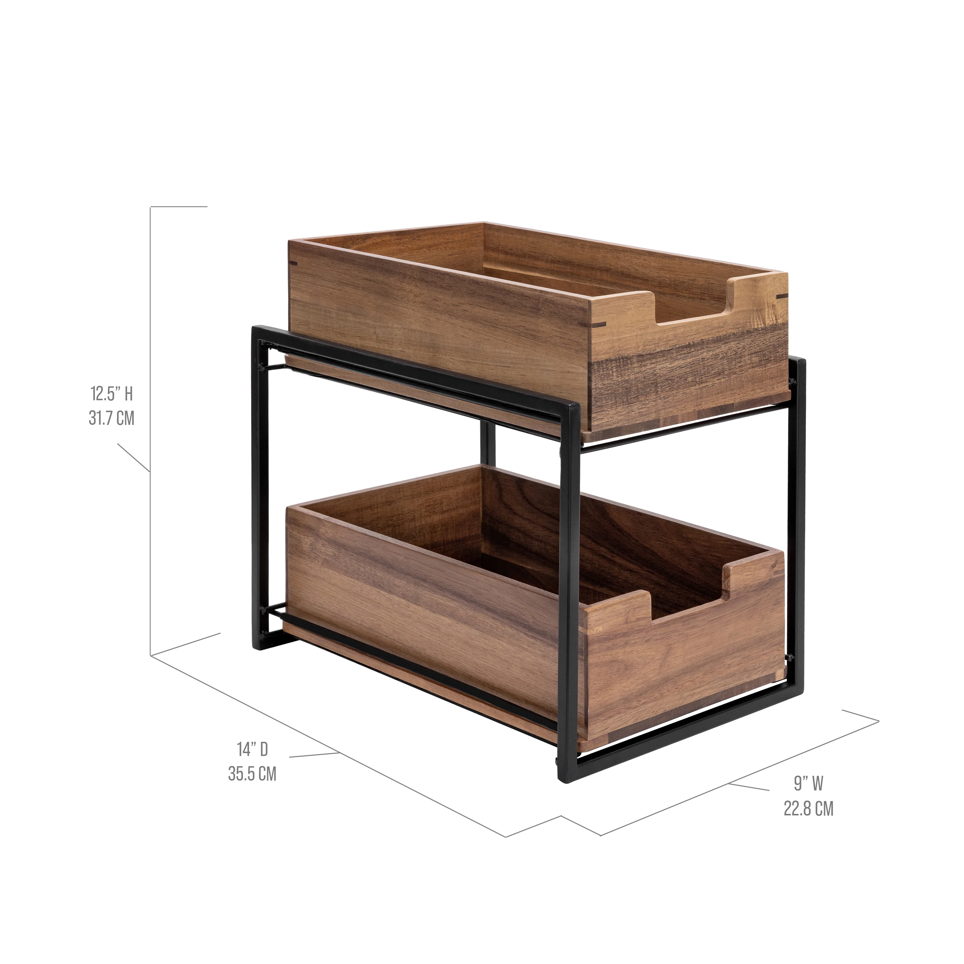 2-Tier Acacia Sliding Baskets - Image 3