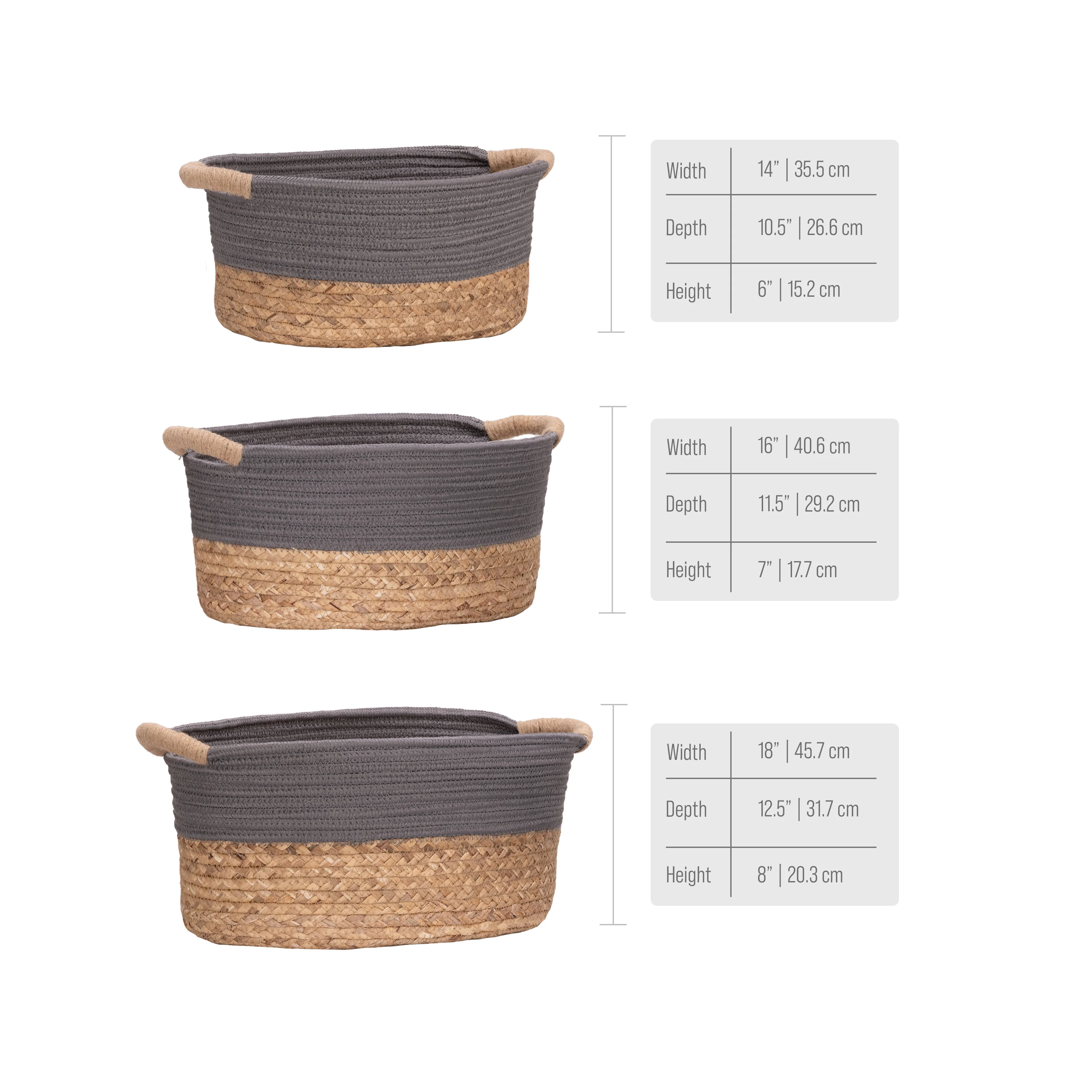 3-Piece Natural Water Hyacinth and Rope Handwoven Basket Set - Image 11