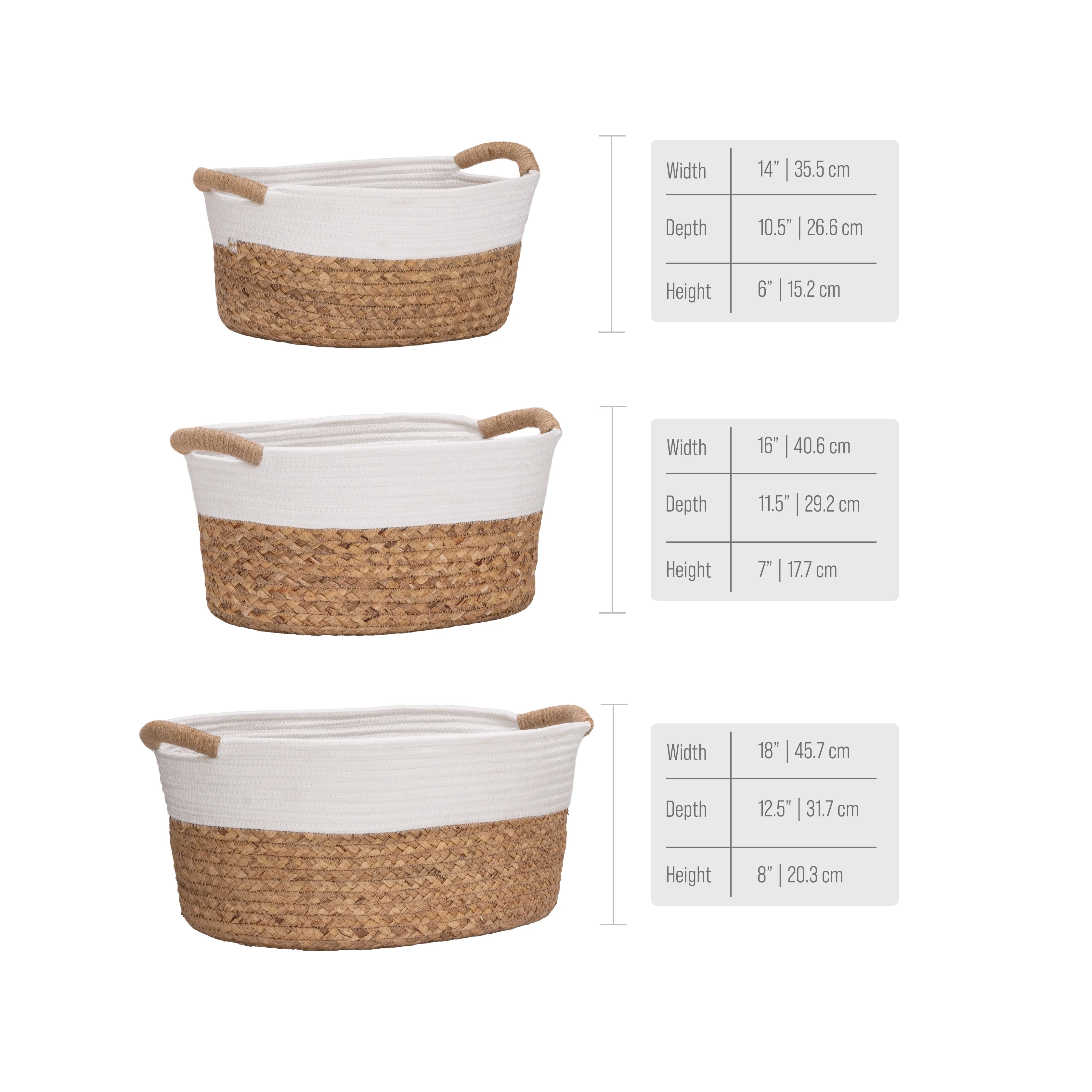 3-Piece Natural Water Hyacinth and Rope Handwoven Basket Set - Image 19