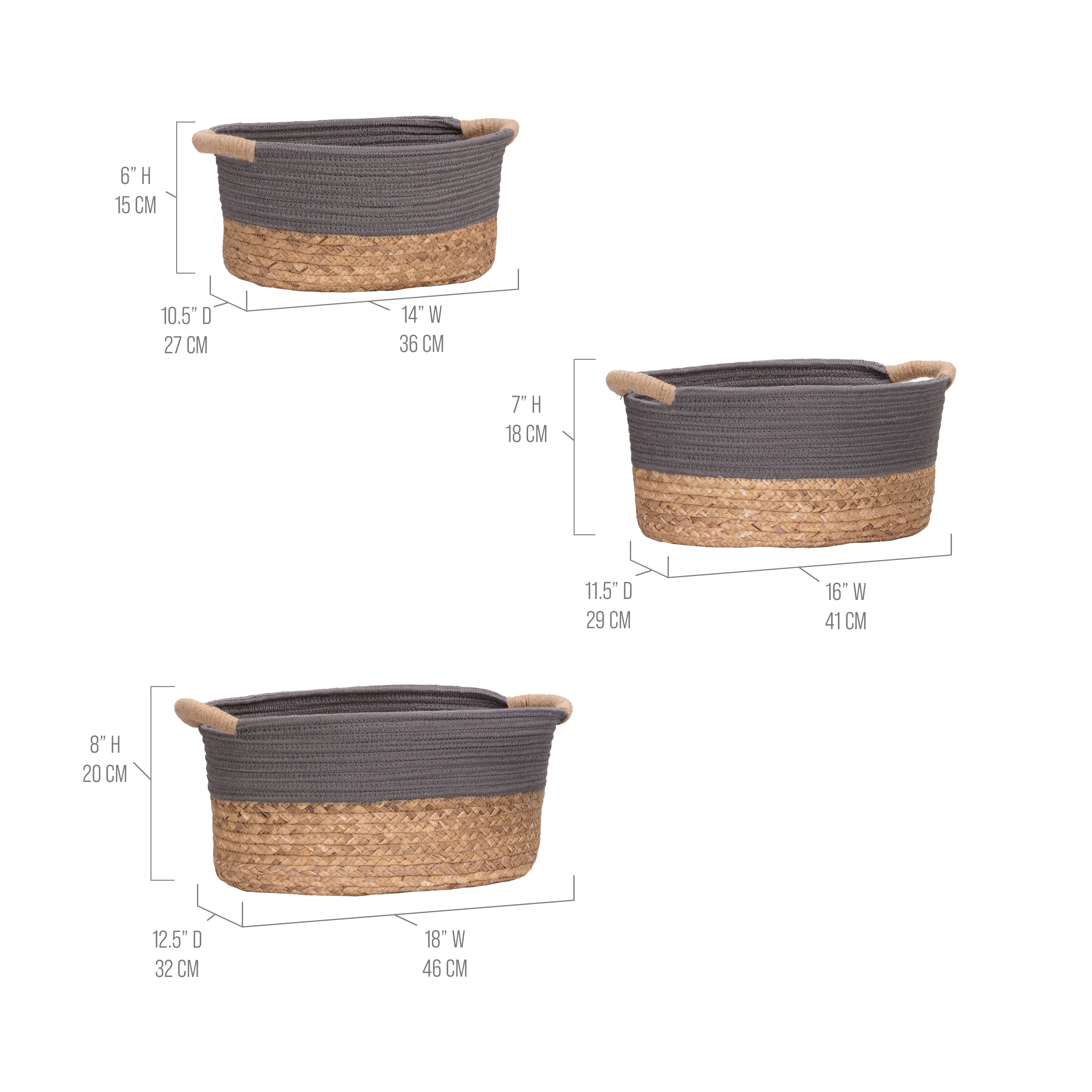 3-Piece Natural Water Hyacinth and Rope Handwoven Basket Set - Image 22