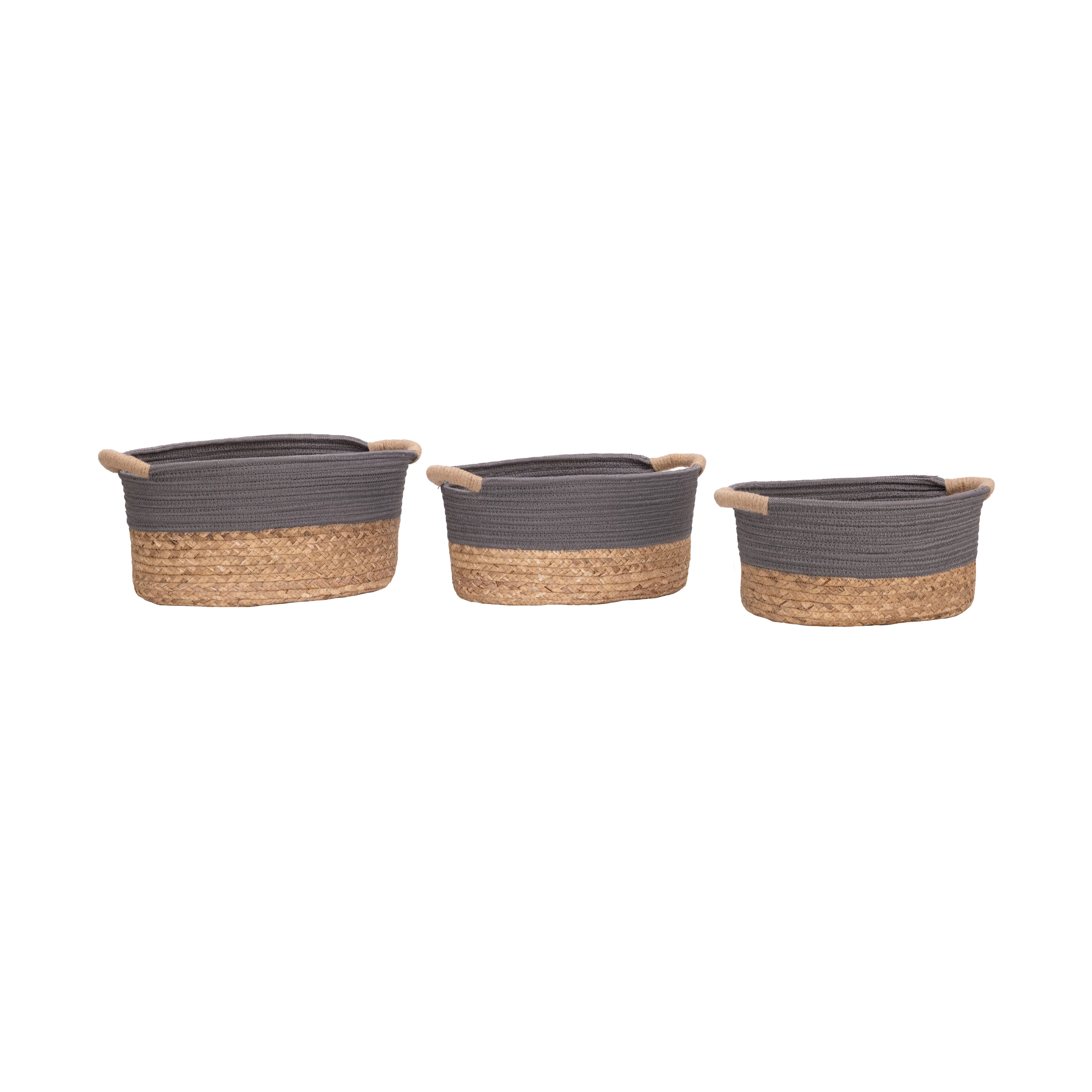 3-Piece Natural Water Hyacinth and Rope Handwoven Basket Set - Image 4