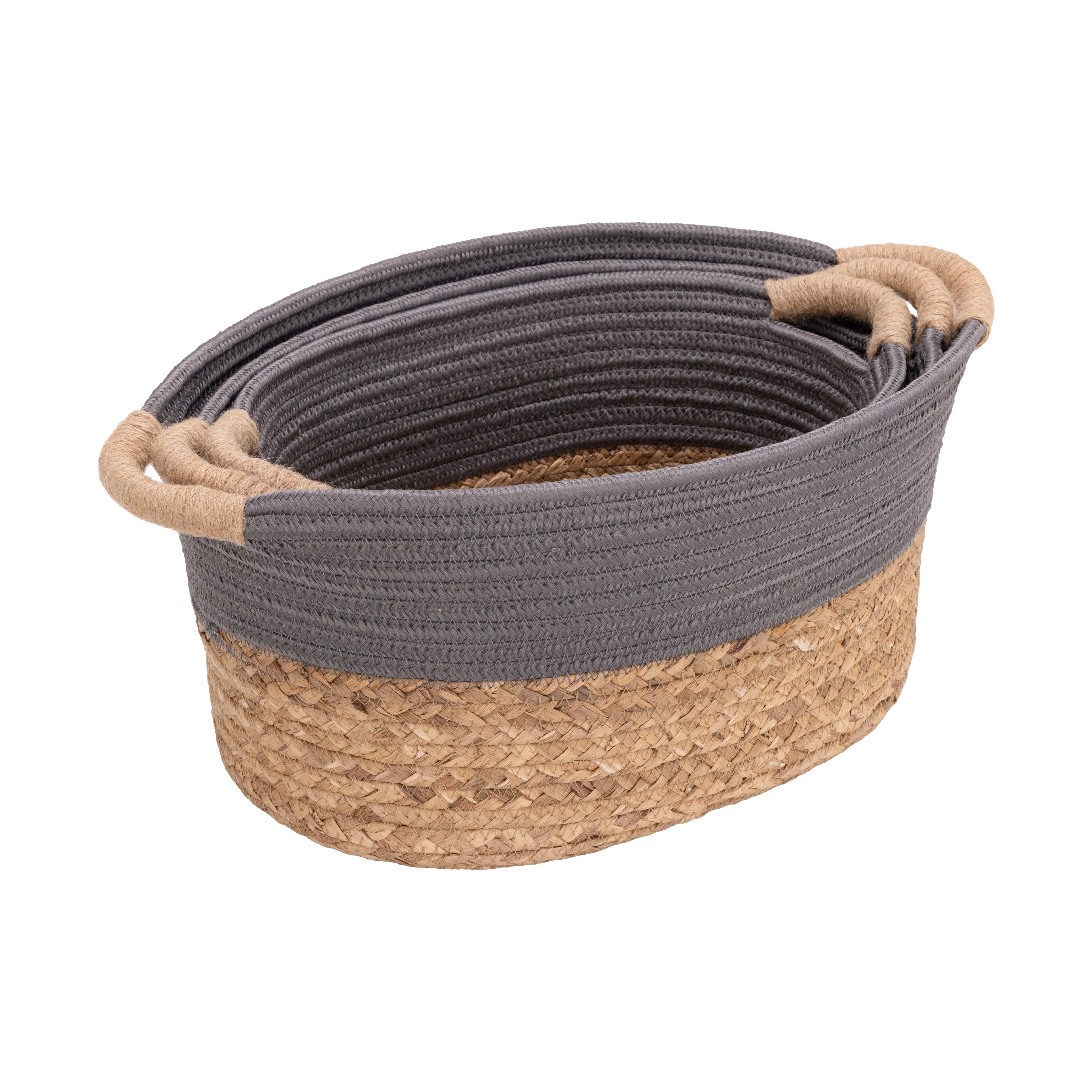 3-Piece Natural Water Hyacinth and Rope Handwoven Basket Set - Image 7