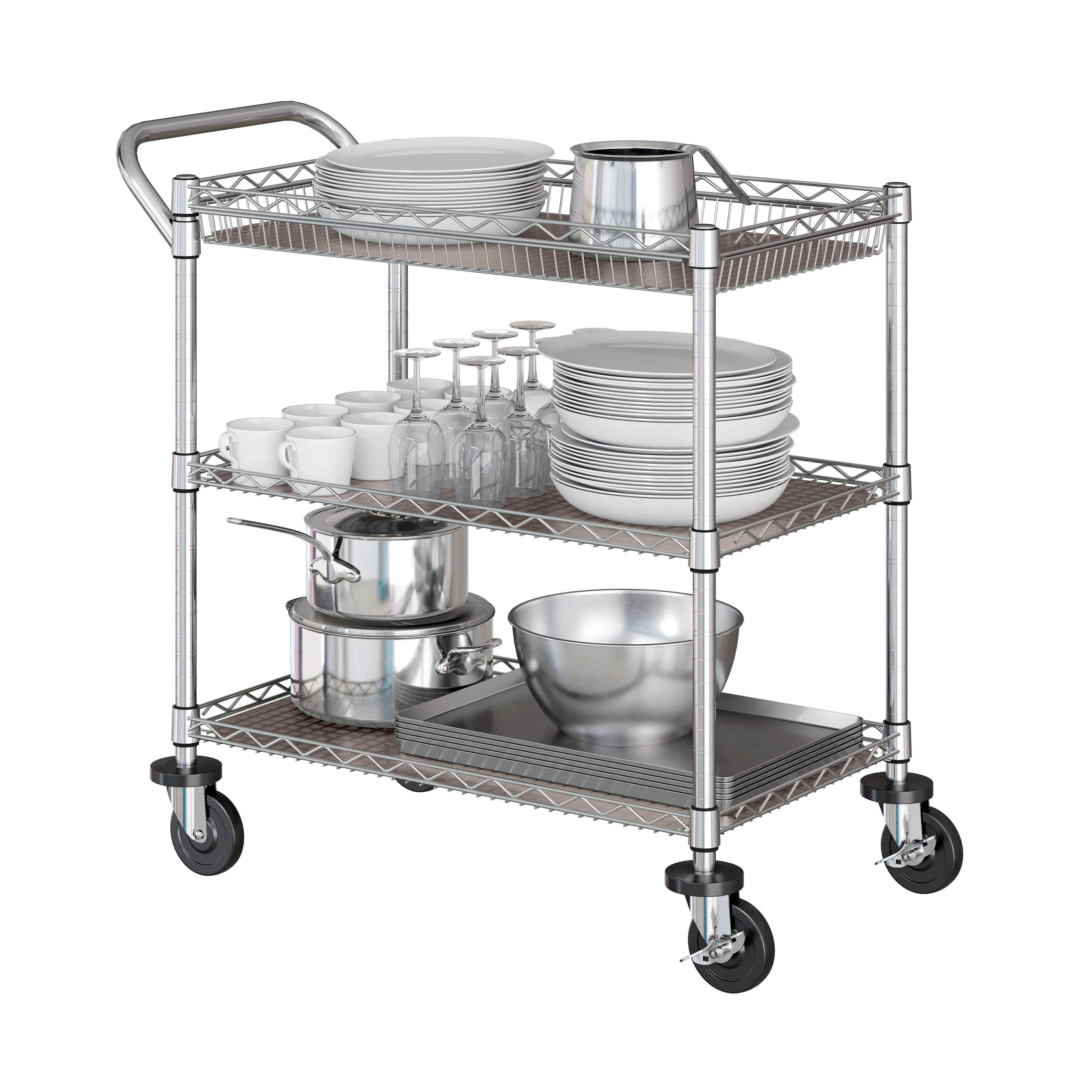 3-Tier NSF-Certified Utility Cart with Shelf Liners - Image 11