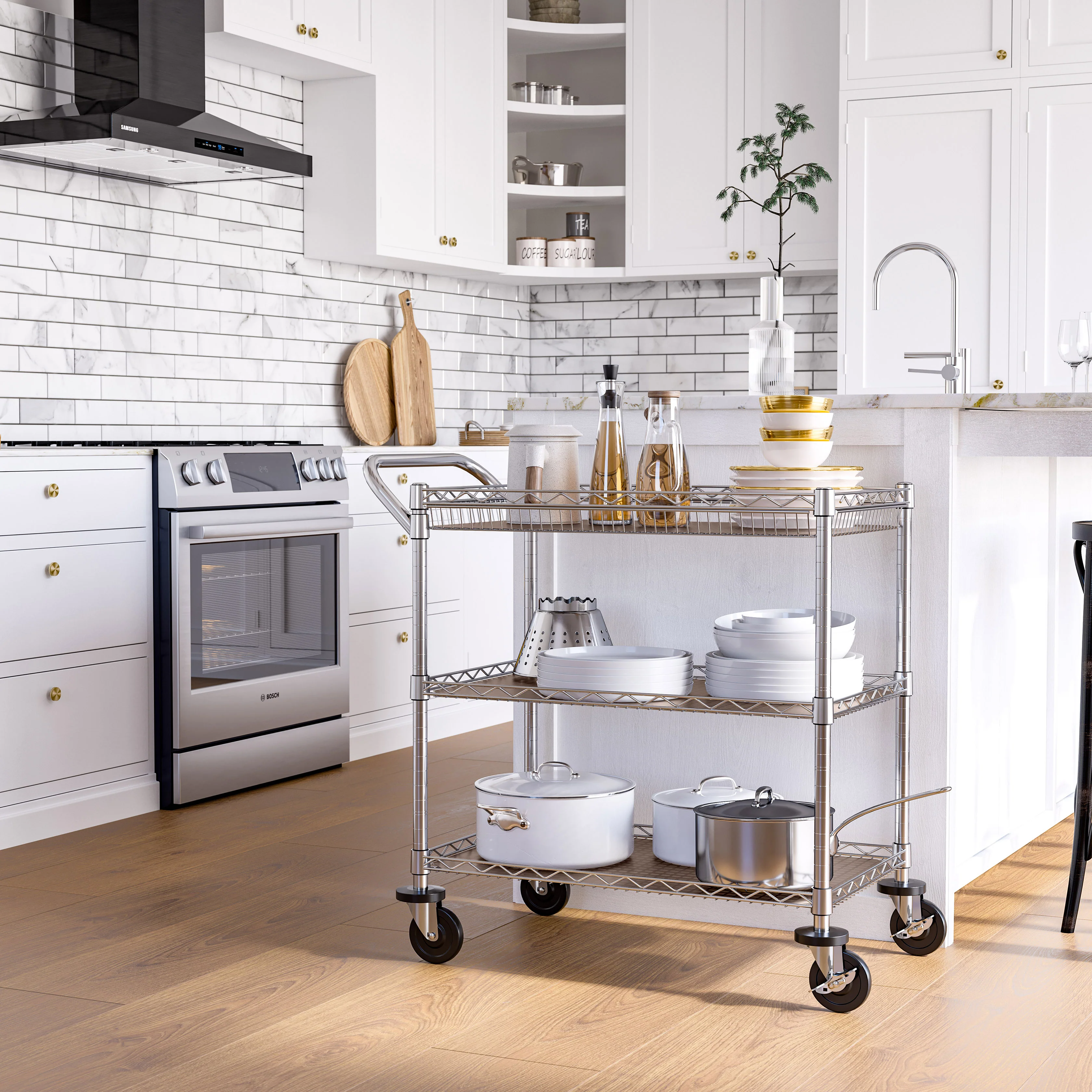 3-Tier NSF-Certified Utility Cart with Shelf Liners - Image 12