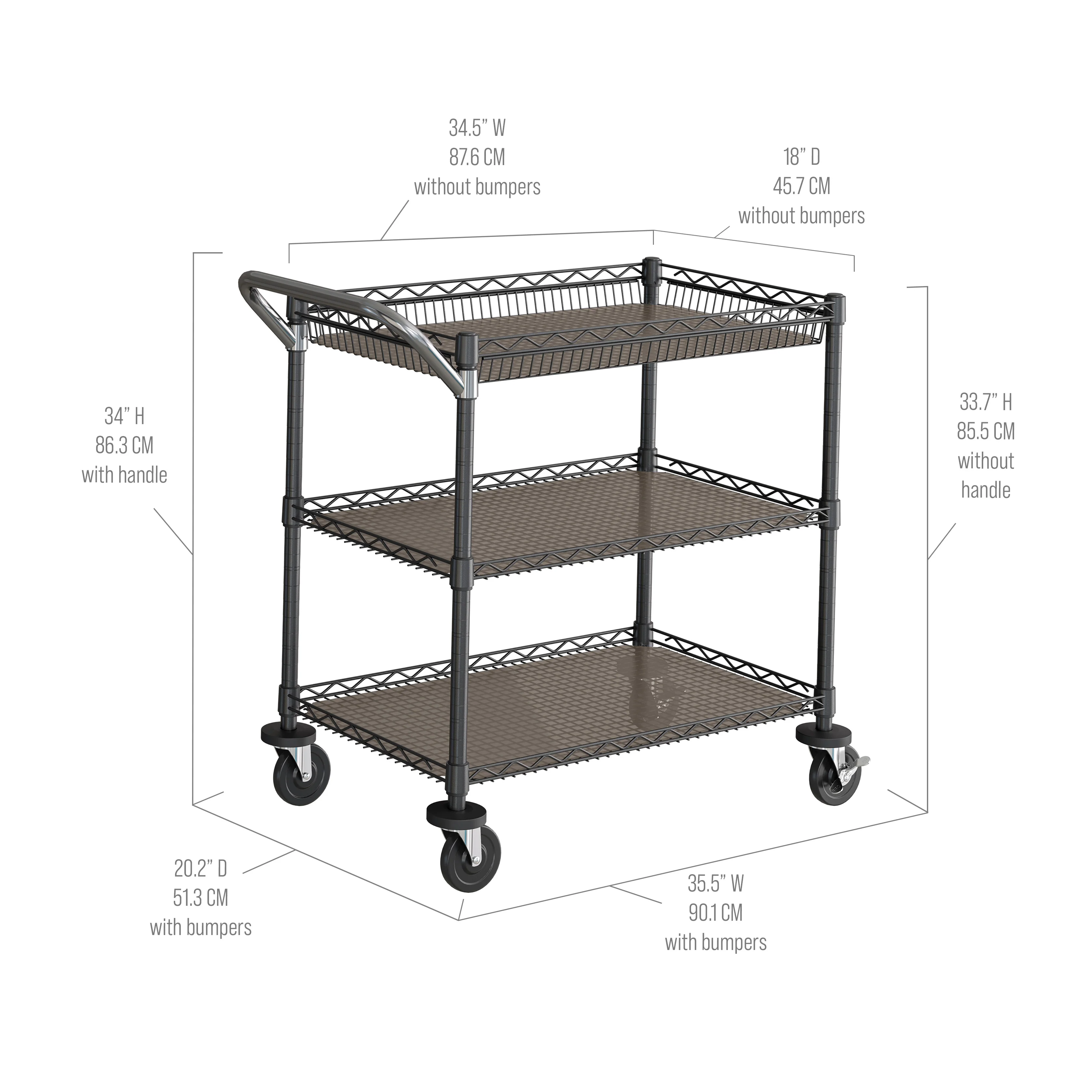 3-Tier NSF-Certified Utility Cart with Shelf Liners - Image 18
