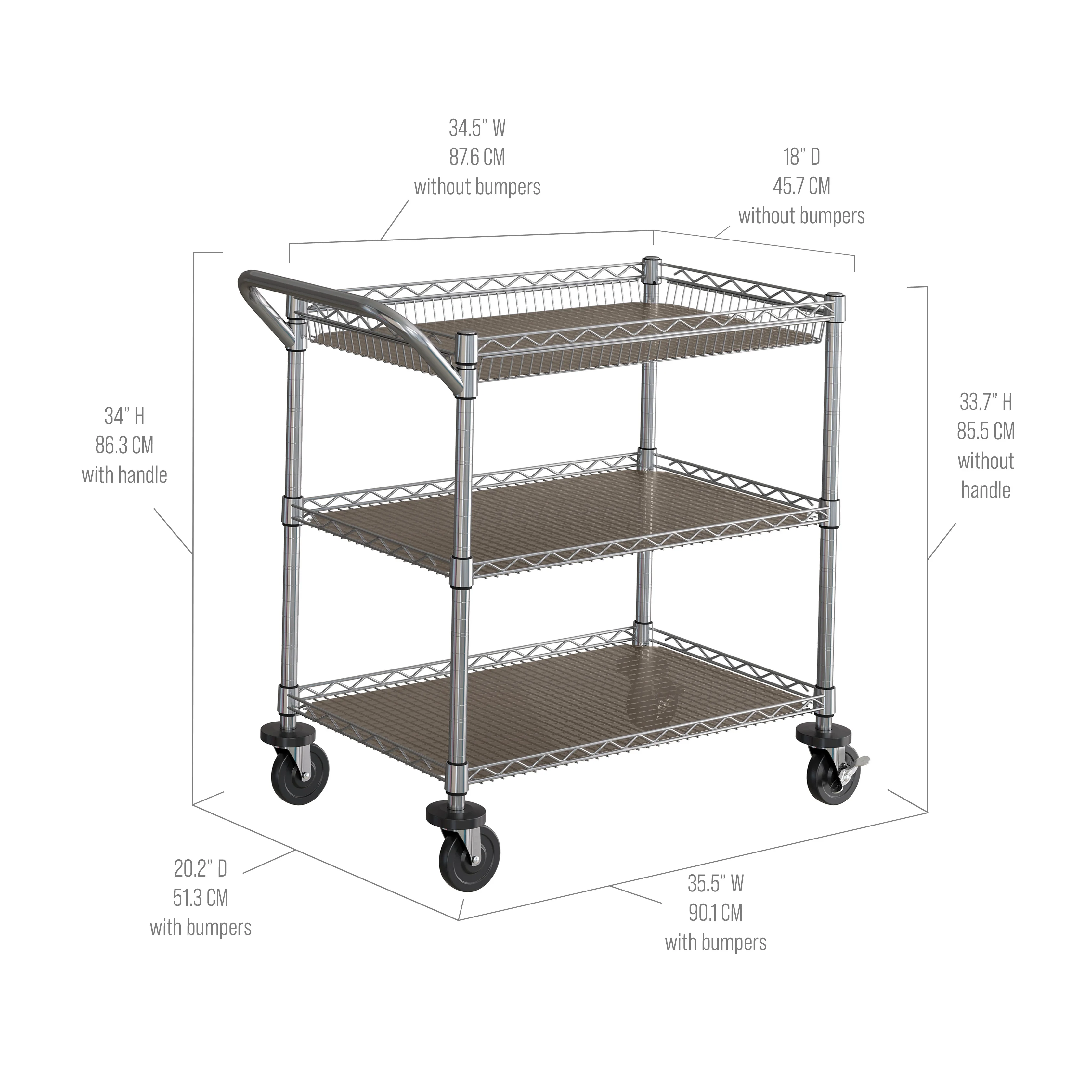 3-Tier NSF-Certified Utility Cart with Shelf Liners - Image 19
