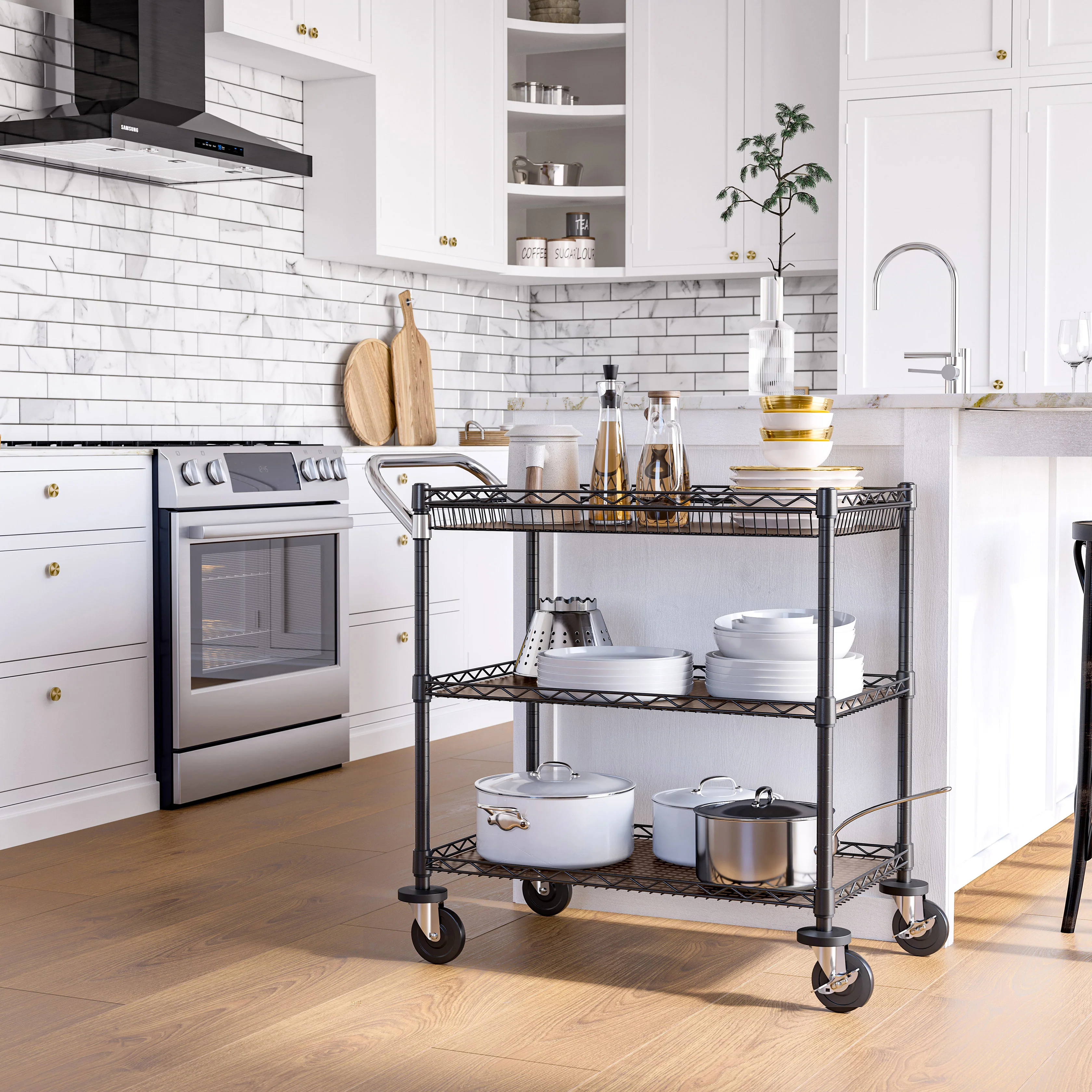 3-Tier NSF-Certified Utility Cart with Shelf Liners - Image 3