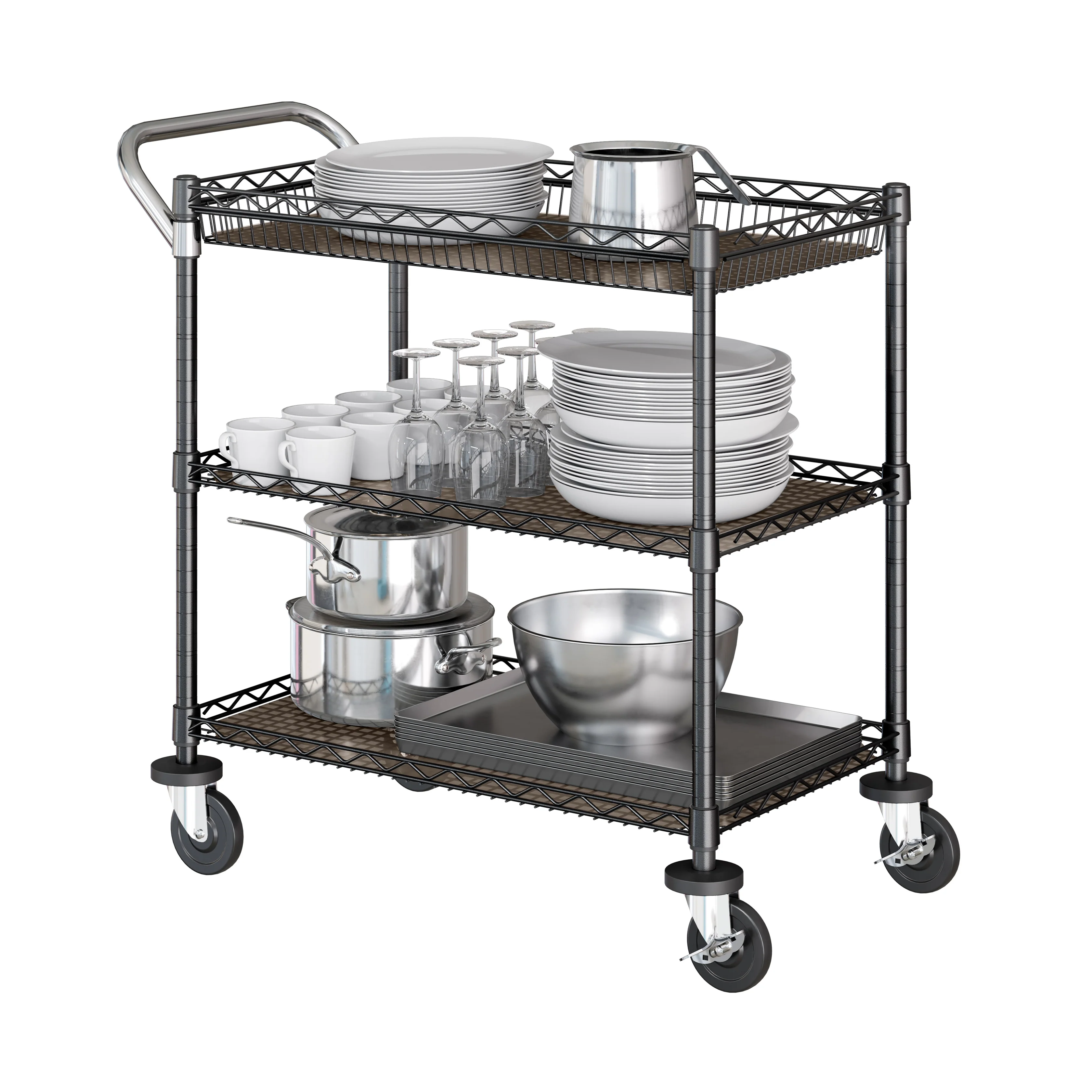3-Tier NSF-Certified Utility Cart with Shelf Liners - Image 4