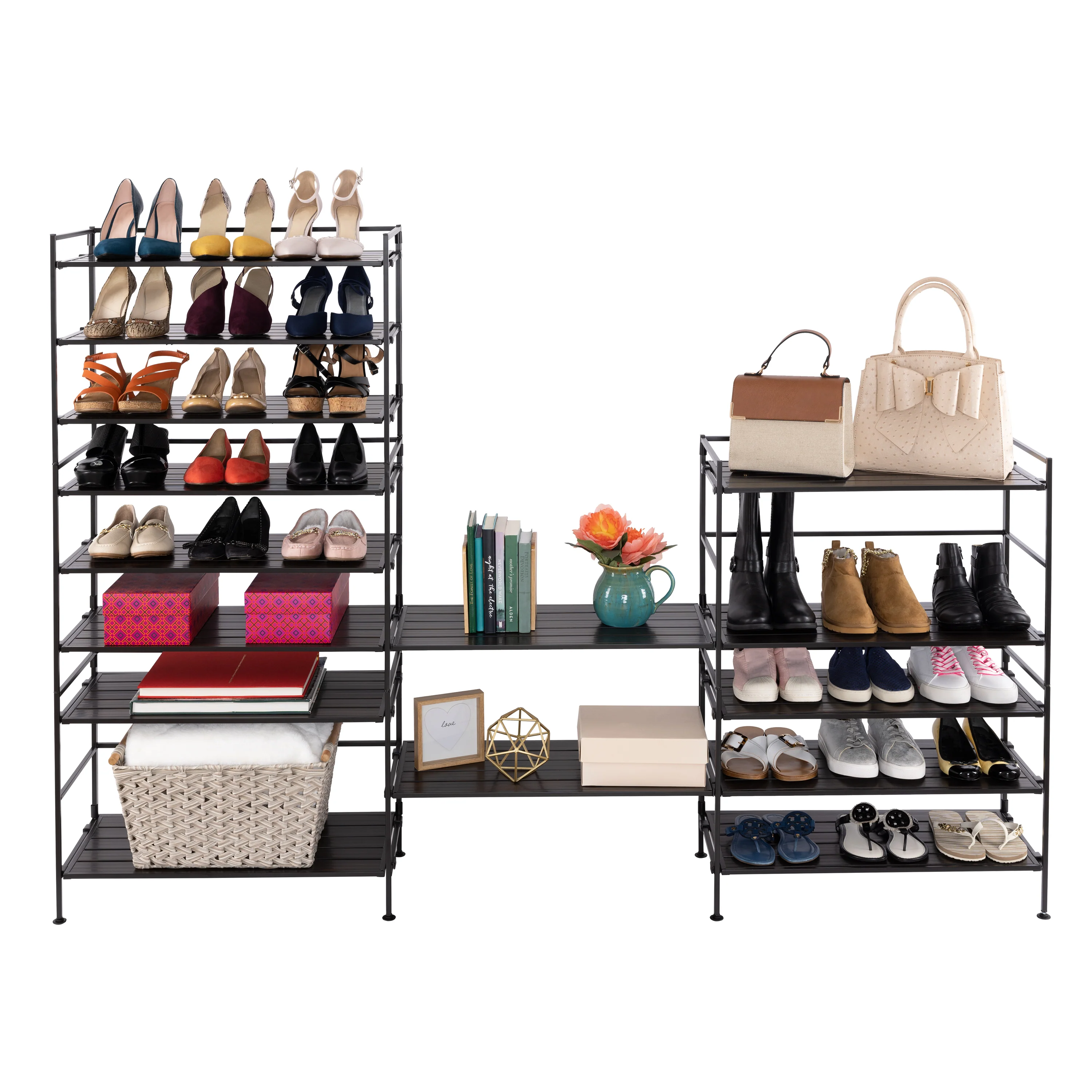 HOME 3-Tier Resin Slatted Shoe Rack, Espresso - Image 10