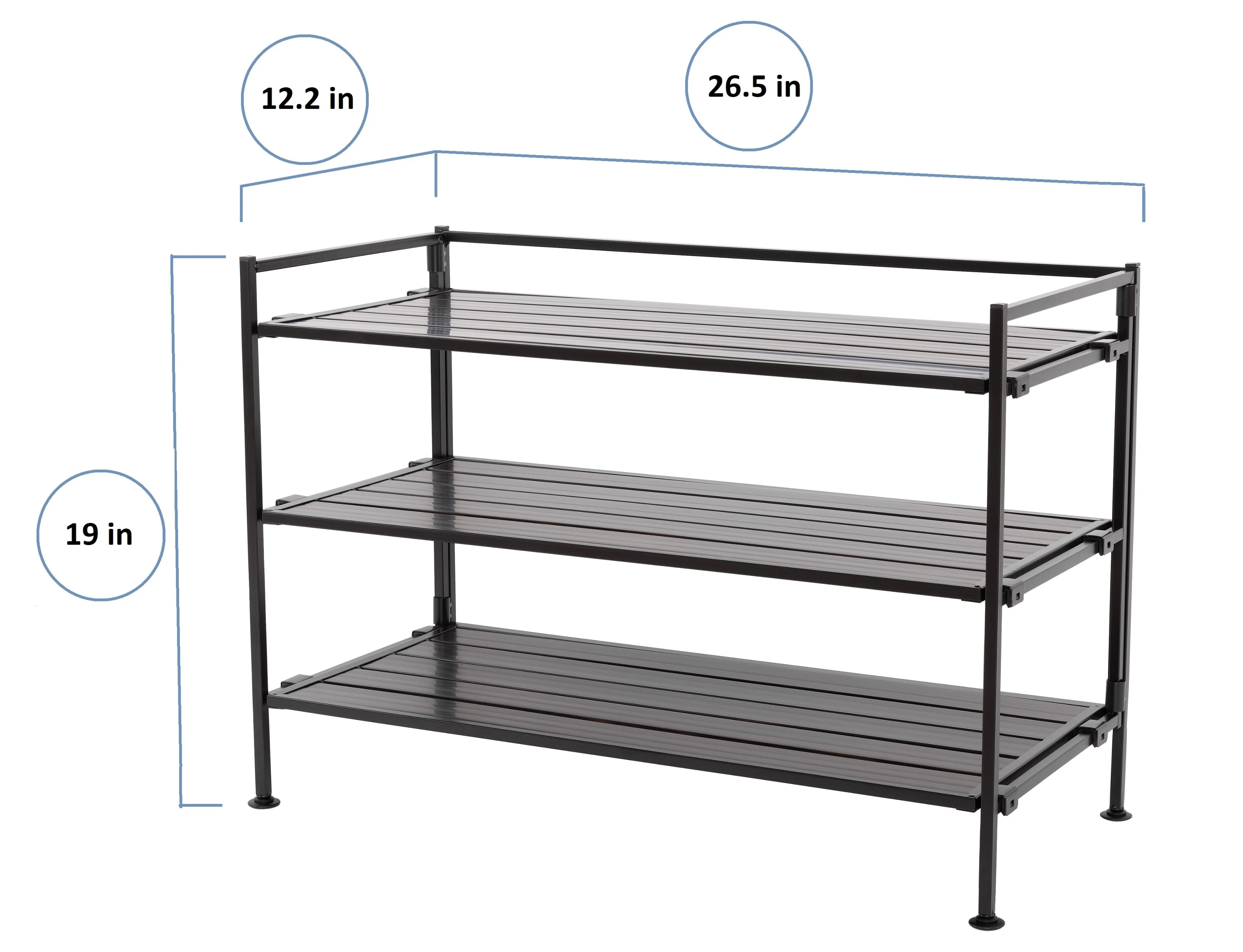 HOME 3-Tier Resin Slatted Shoe Rack, Espresso - Image 4