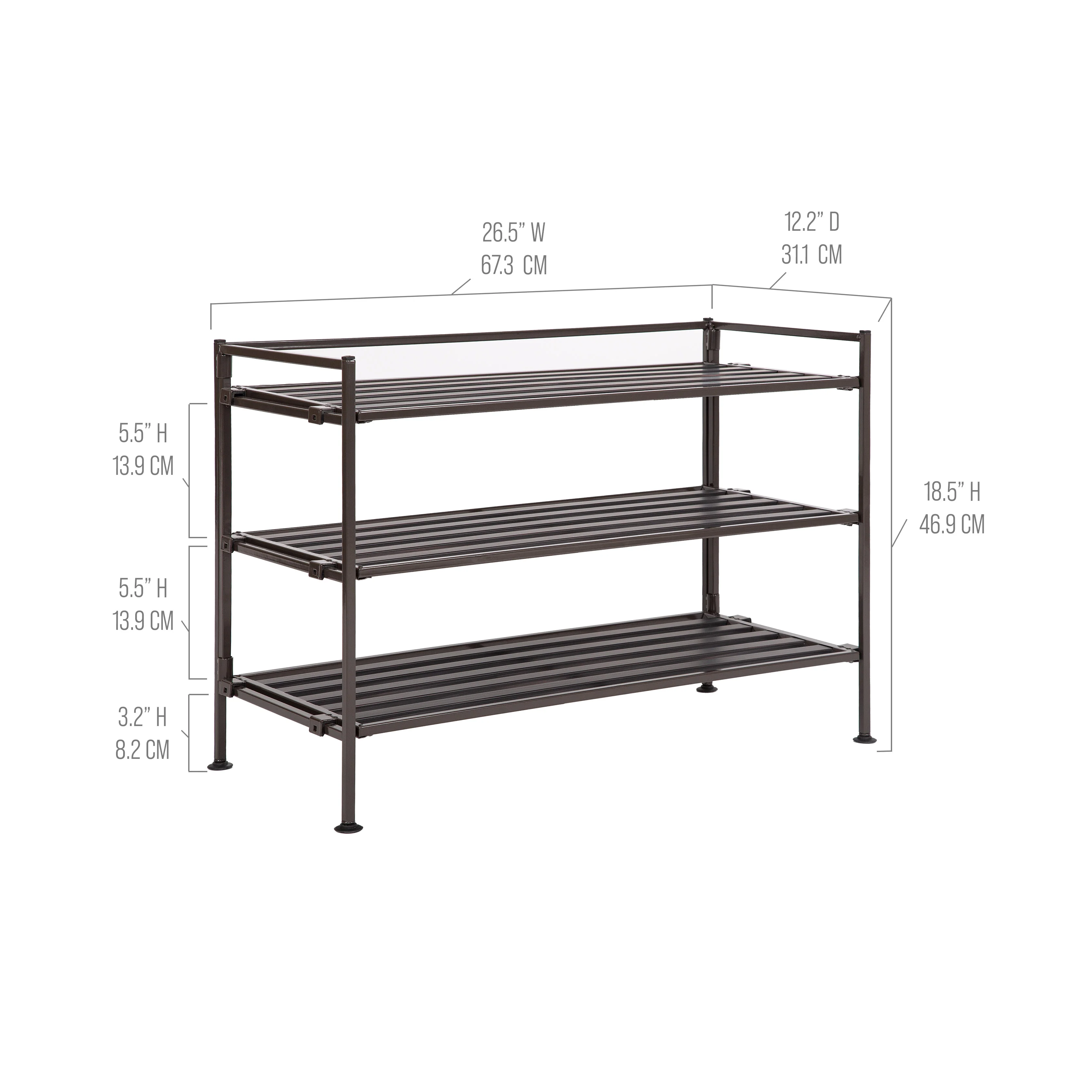 3-Tier Resin Slatted Shoe Rack, Espresso - Image 2