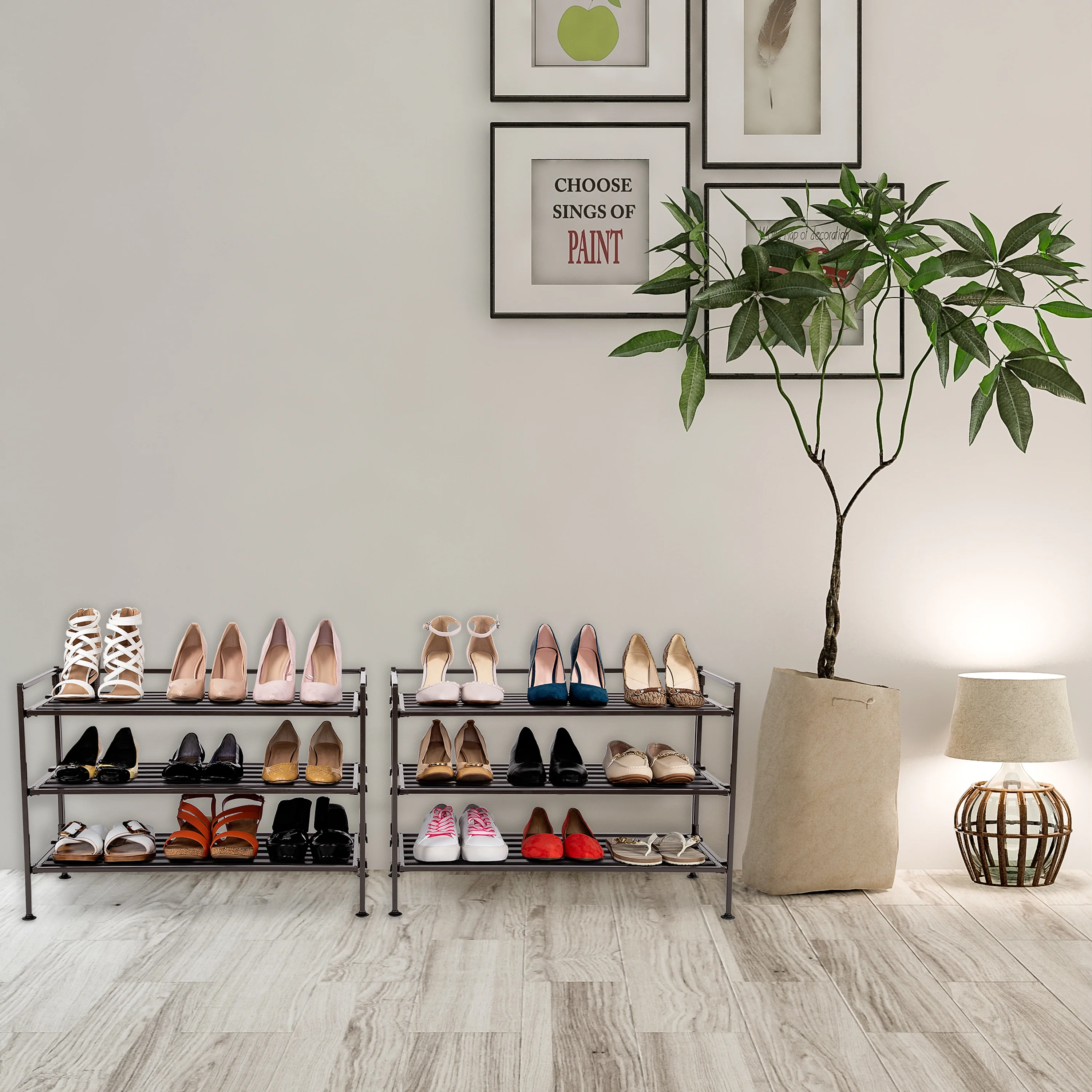 3-Tier Resin Slatted Shoe Rack, Espresso - Image 10