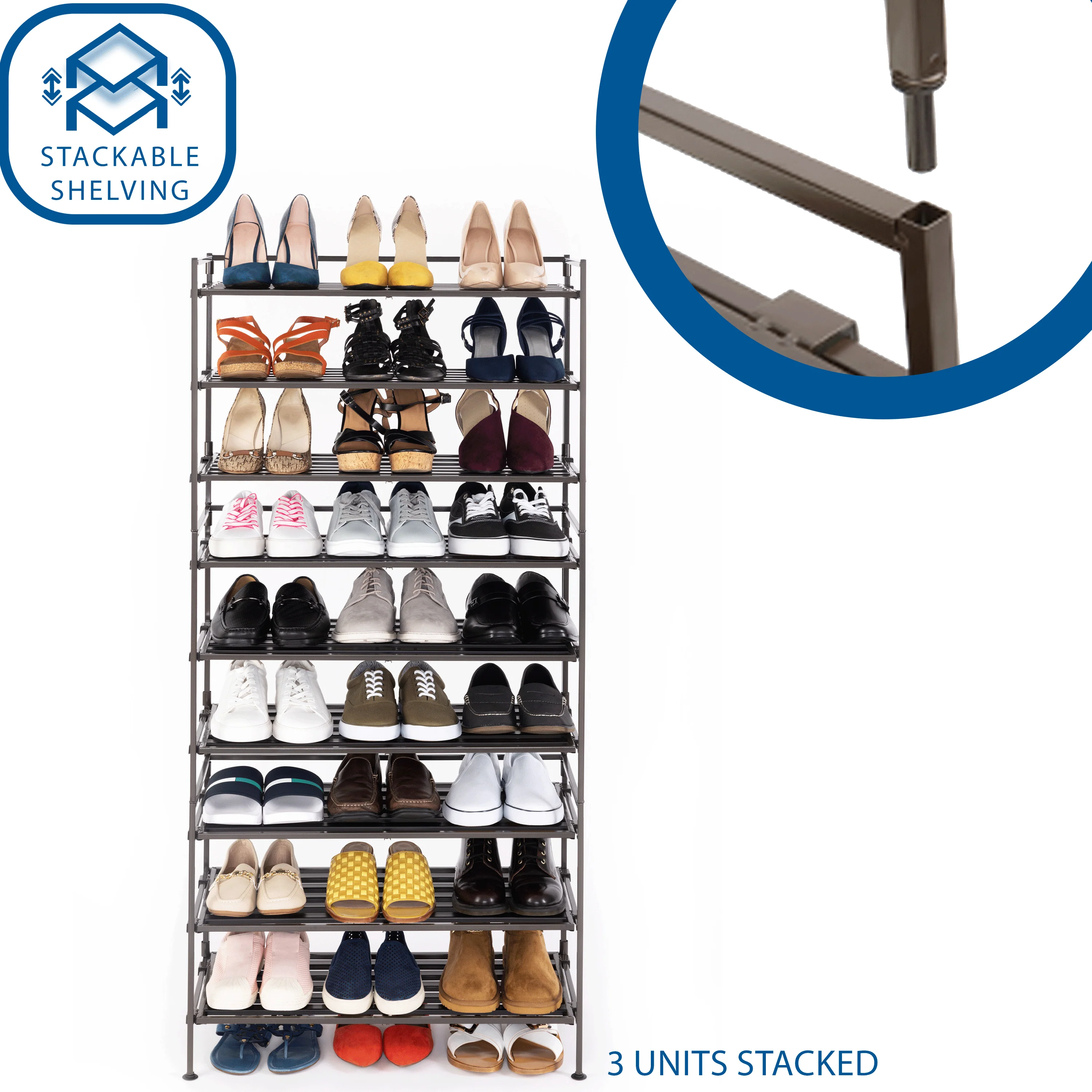3-Tier Resin Slatted Shoe Rack, Espresso - Image 13