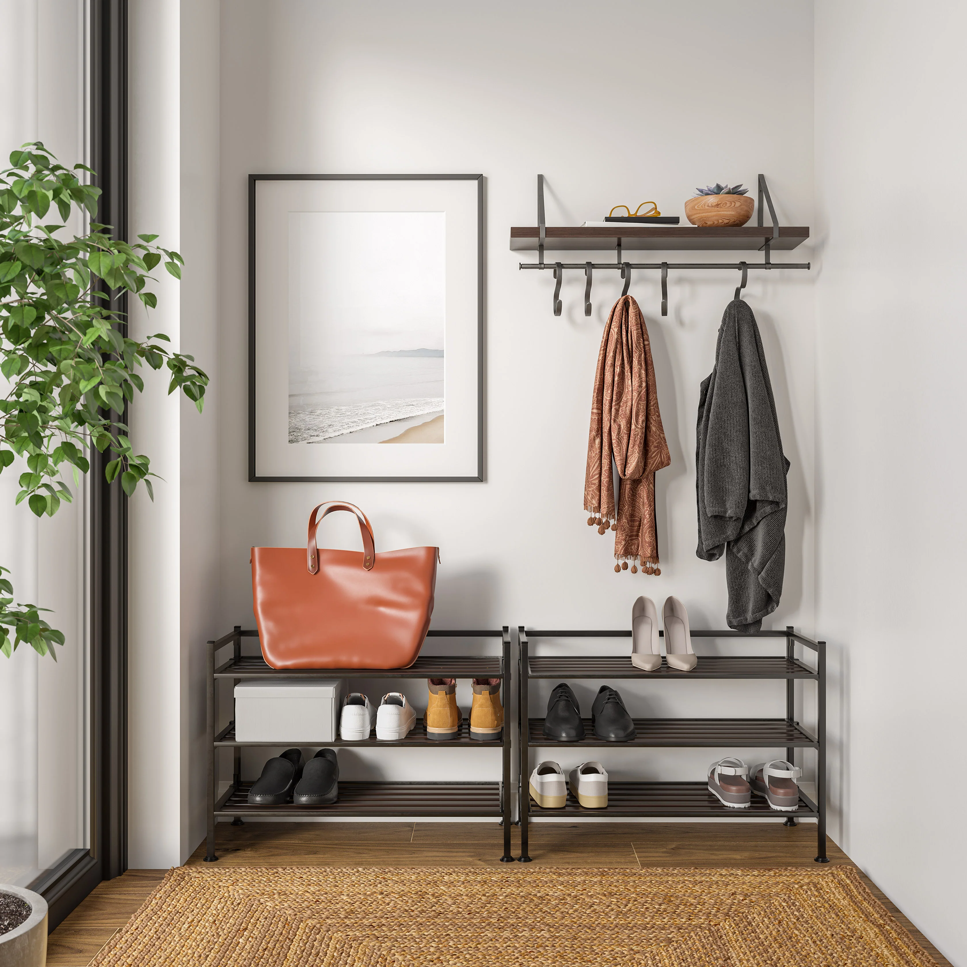 3-Tier Resin Slatted Shoe Rack, Espresso - Image 5