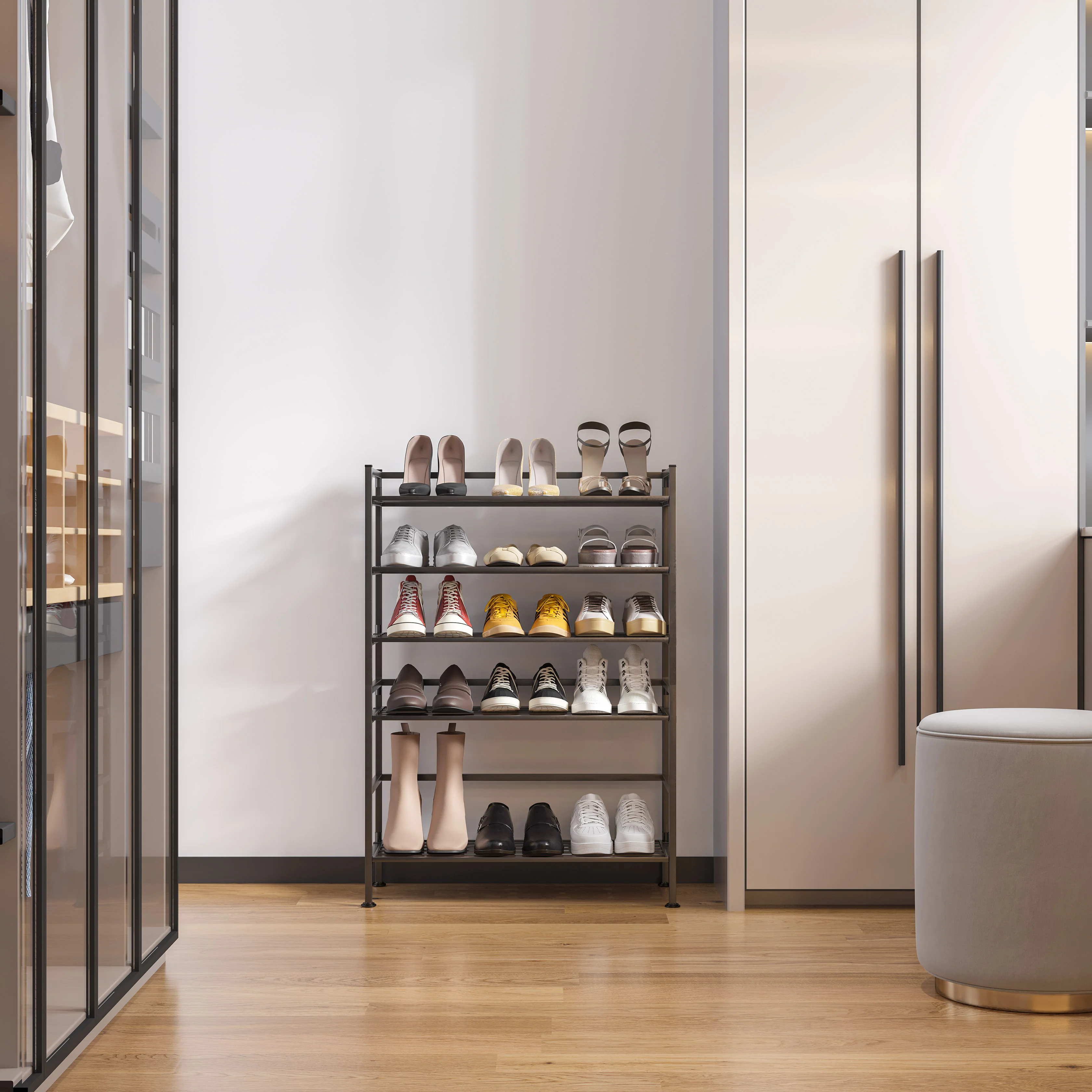 3-Tier Resin Slatted Shoe Rack, Espresso - Image 7