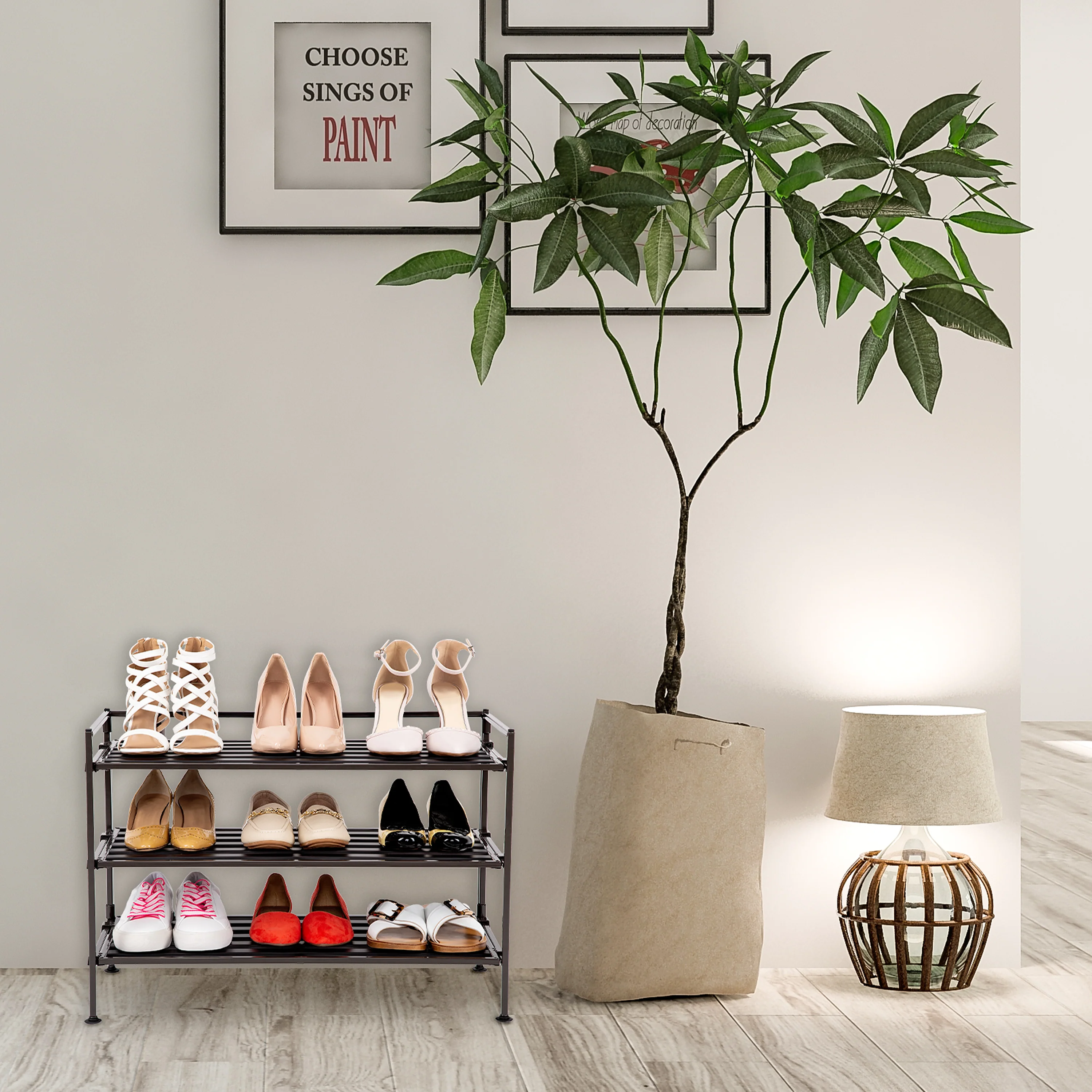 3-Tier Resin Slatted Shoe Rack, Espresso - Image 8