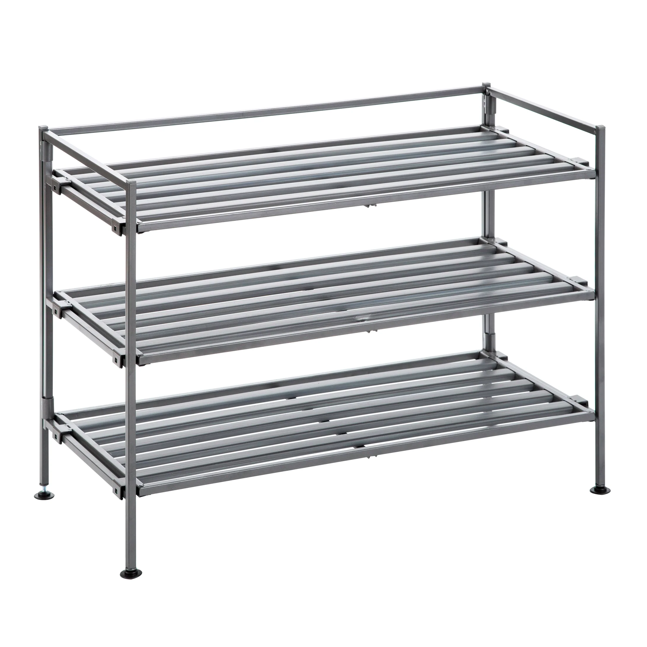 3-Tier Resin Slatted Shoe Rack, Ash Gray
