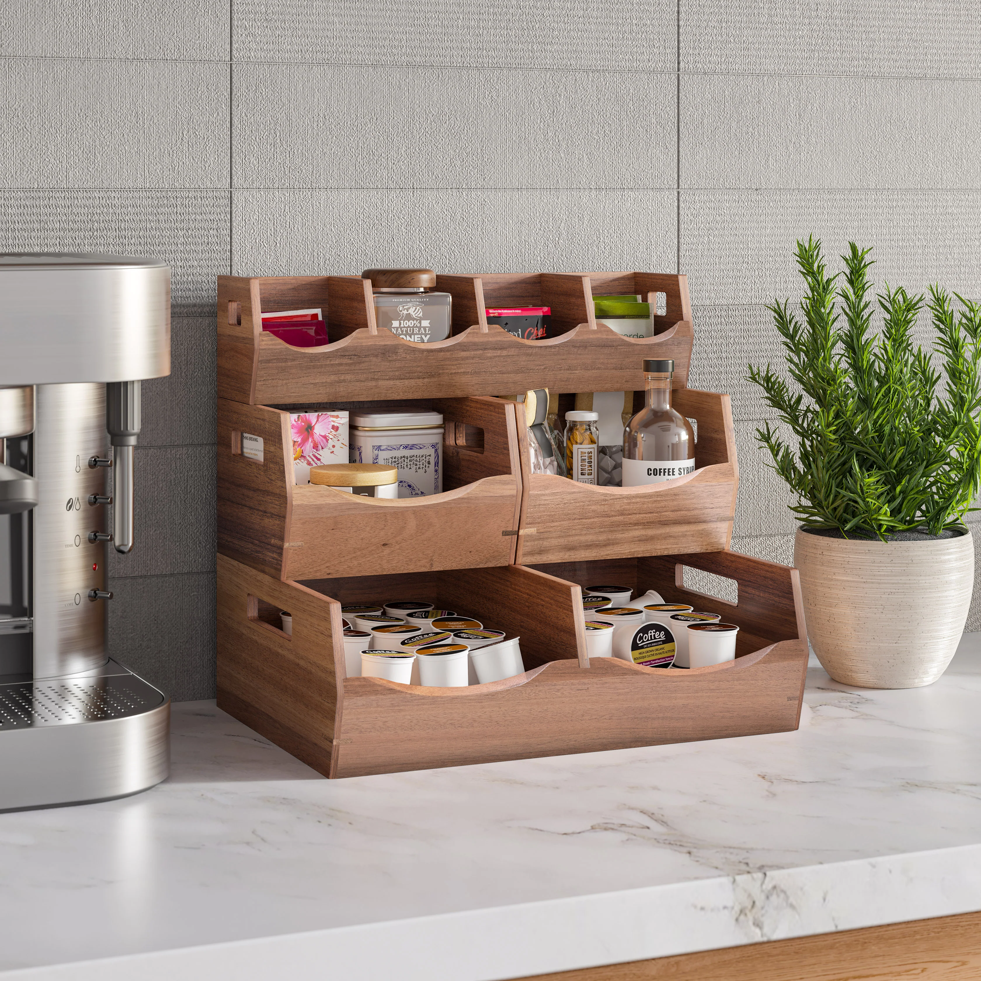 4-Piece Stackable Acacia Bin Set - Image 12