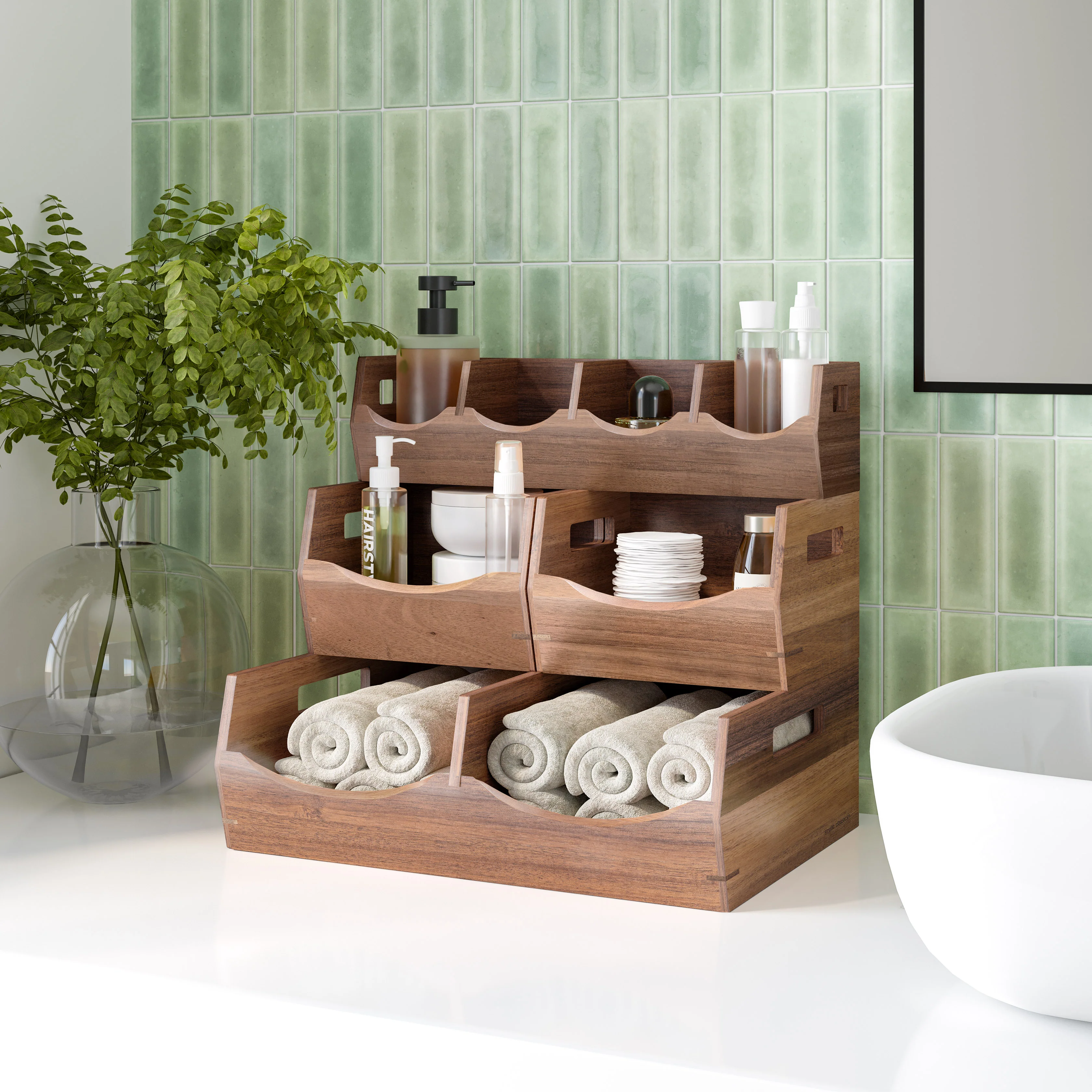 4-Piece Stackable Acacia Bin Set - Image 13