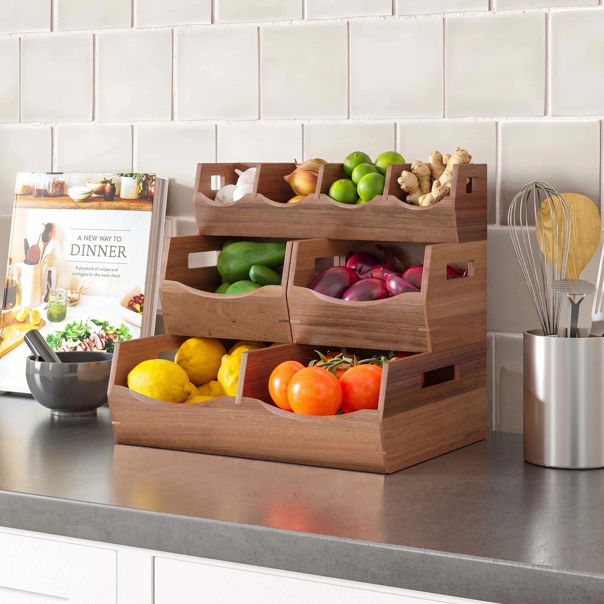 4-Piece Stackable Acacia Bin Set - Image 3