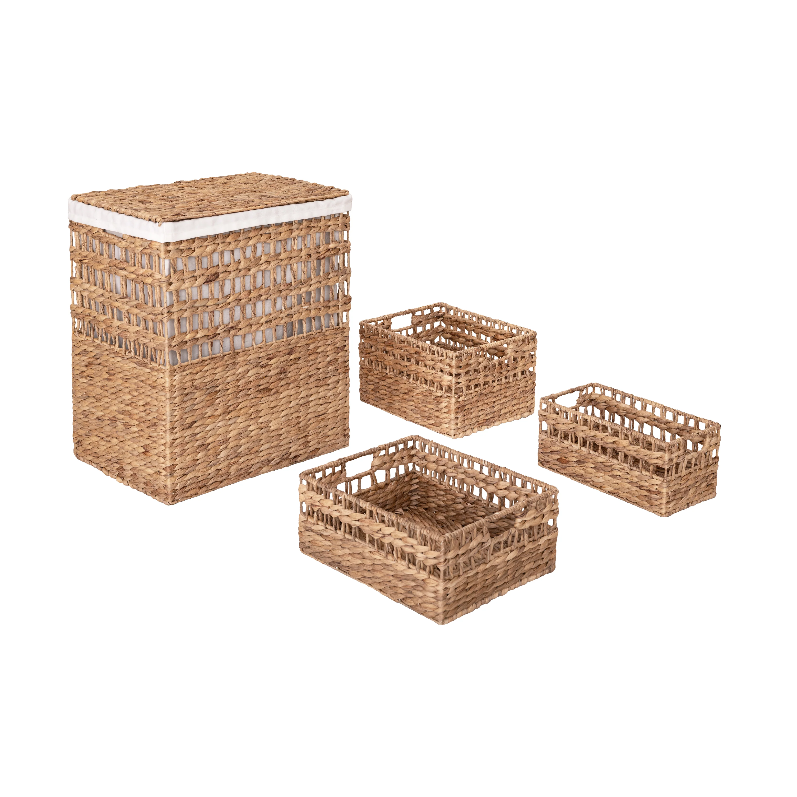 4-Piece Natural Water Hyacinth Handwoven Laundry Hamper and Basket Set - Image 3