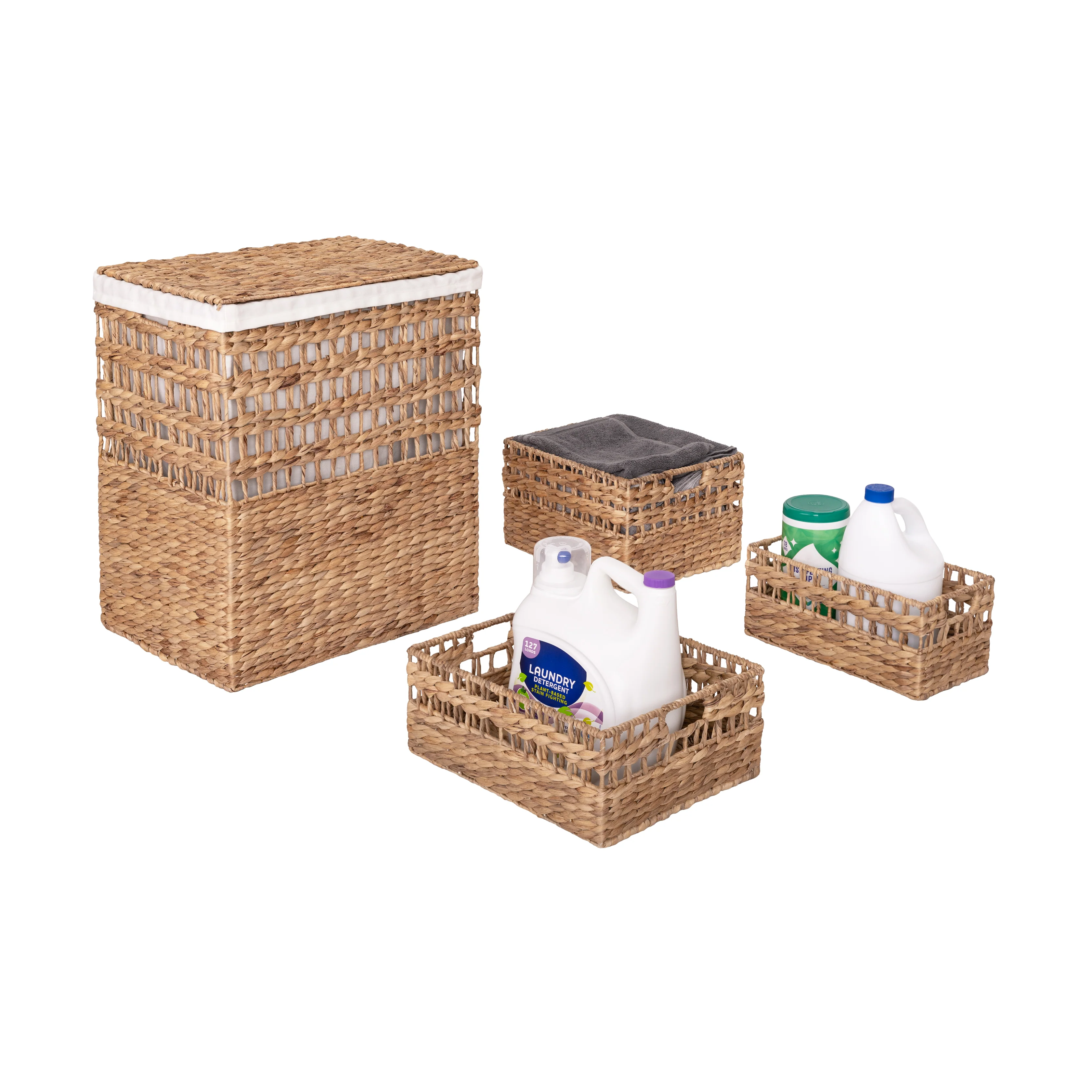 4-Piece Natural Water Hyacinth Handwoven Laundry Hamper and Basket Set - Image 5