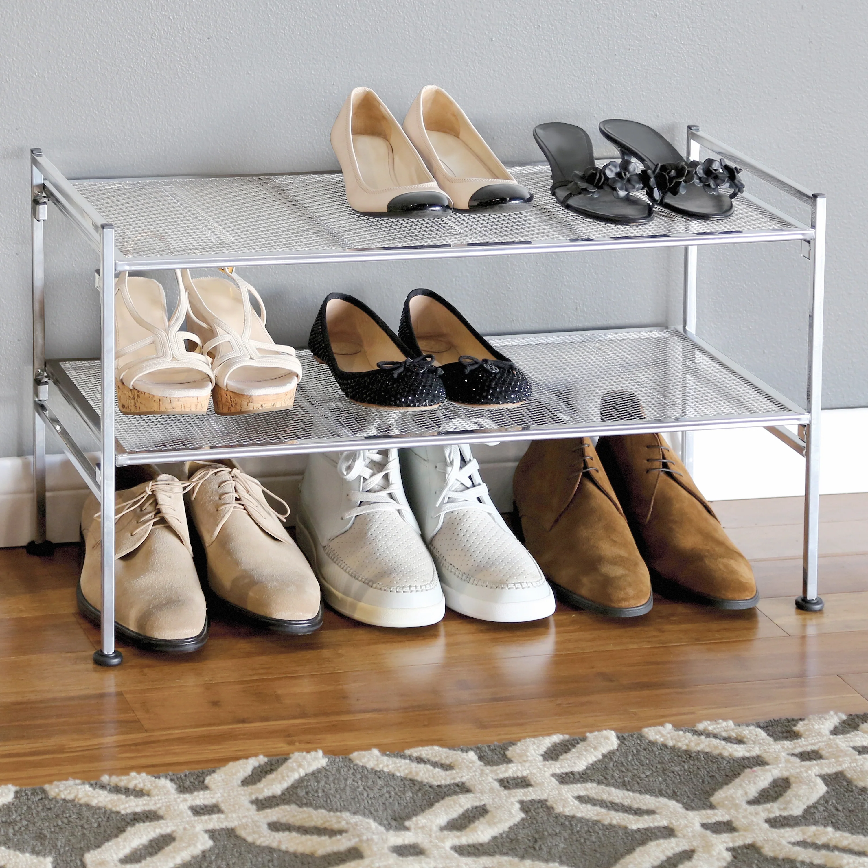 4-Tier Metal Mesh Shoe Rack, Silver - Image 9