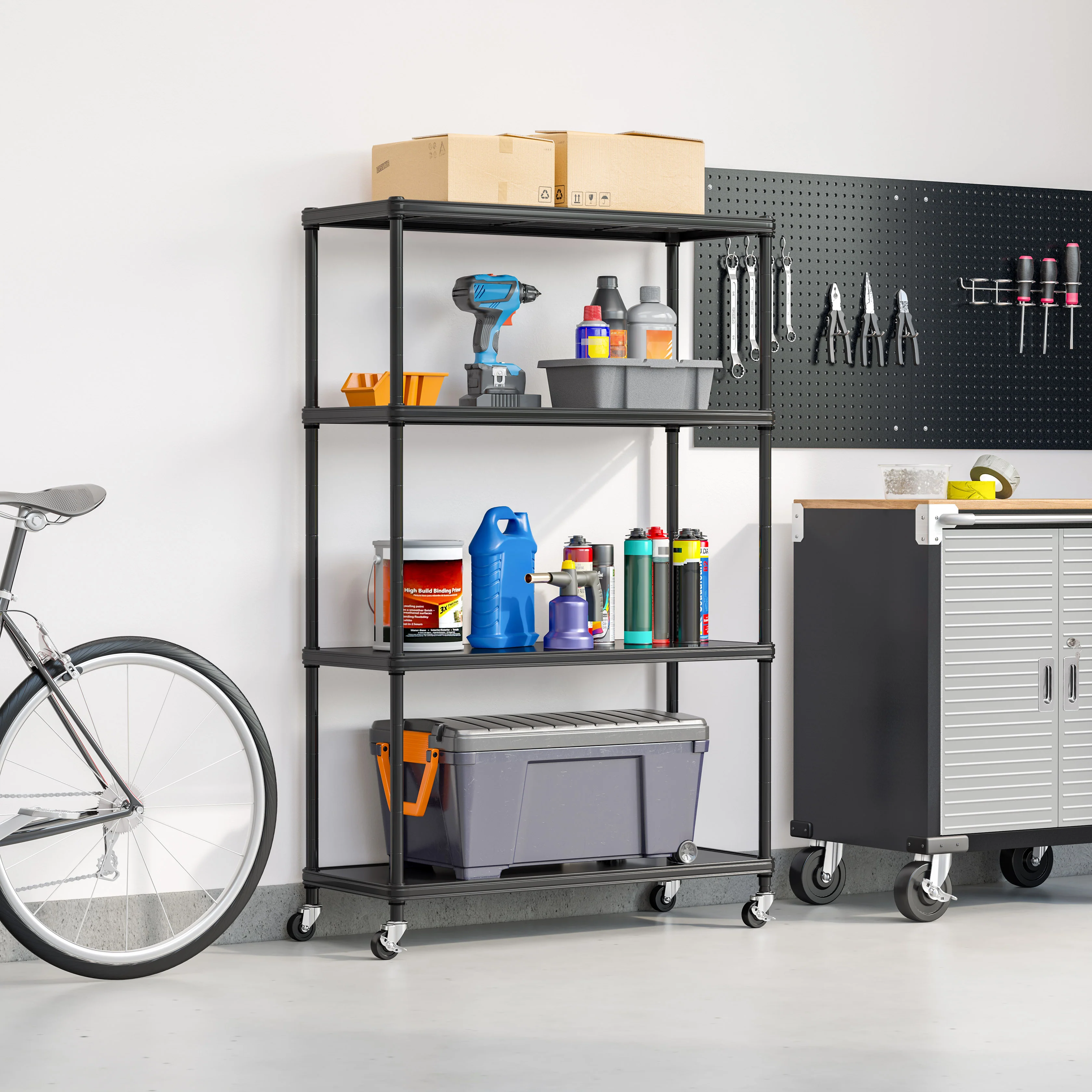 HOME 4-Tier Steel Shelving with Shelf Liners - Image 21