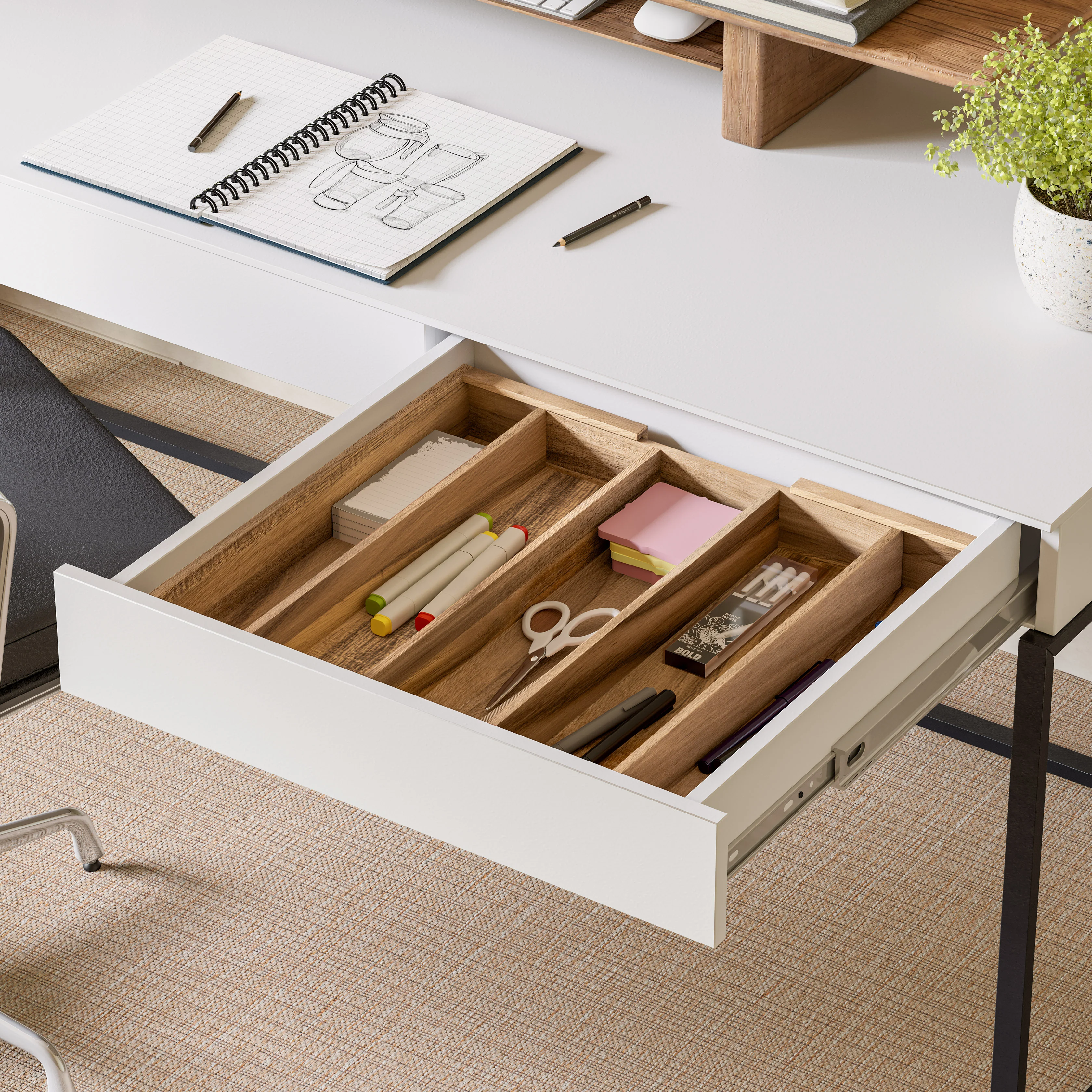 5-Compartment Expandable Acacia Utensil Organizer - Image 11