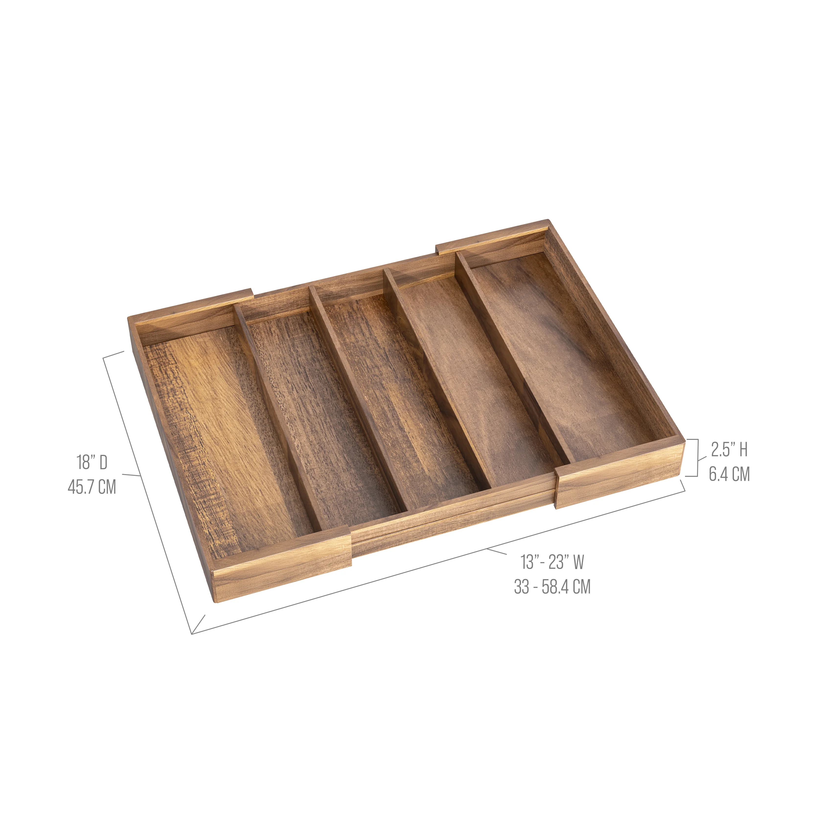 5-Compartment Expandable Acacia Utensil Organizer - Image 3