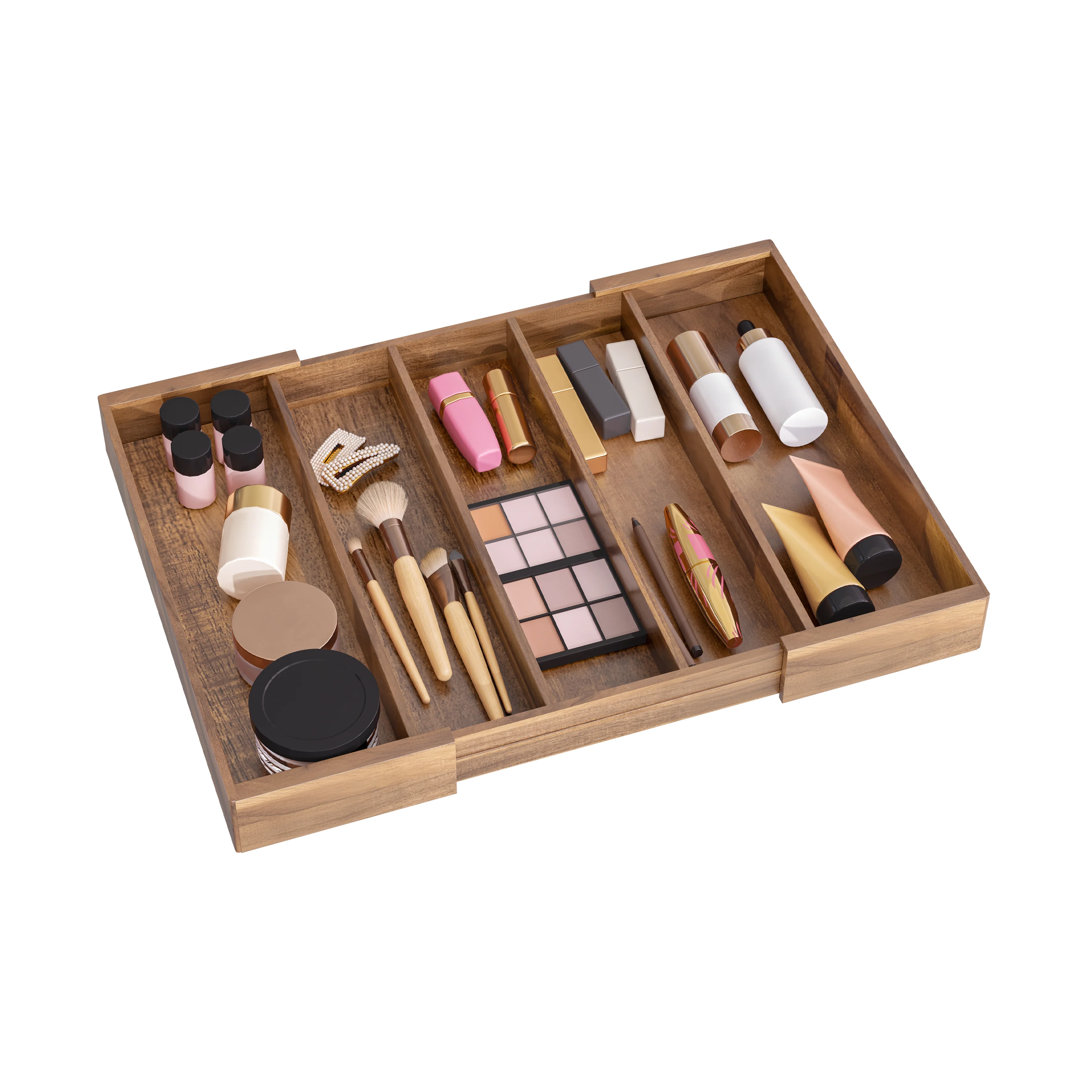 5-Compartment Expandable Acacia Utensil Organizer - Image 7