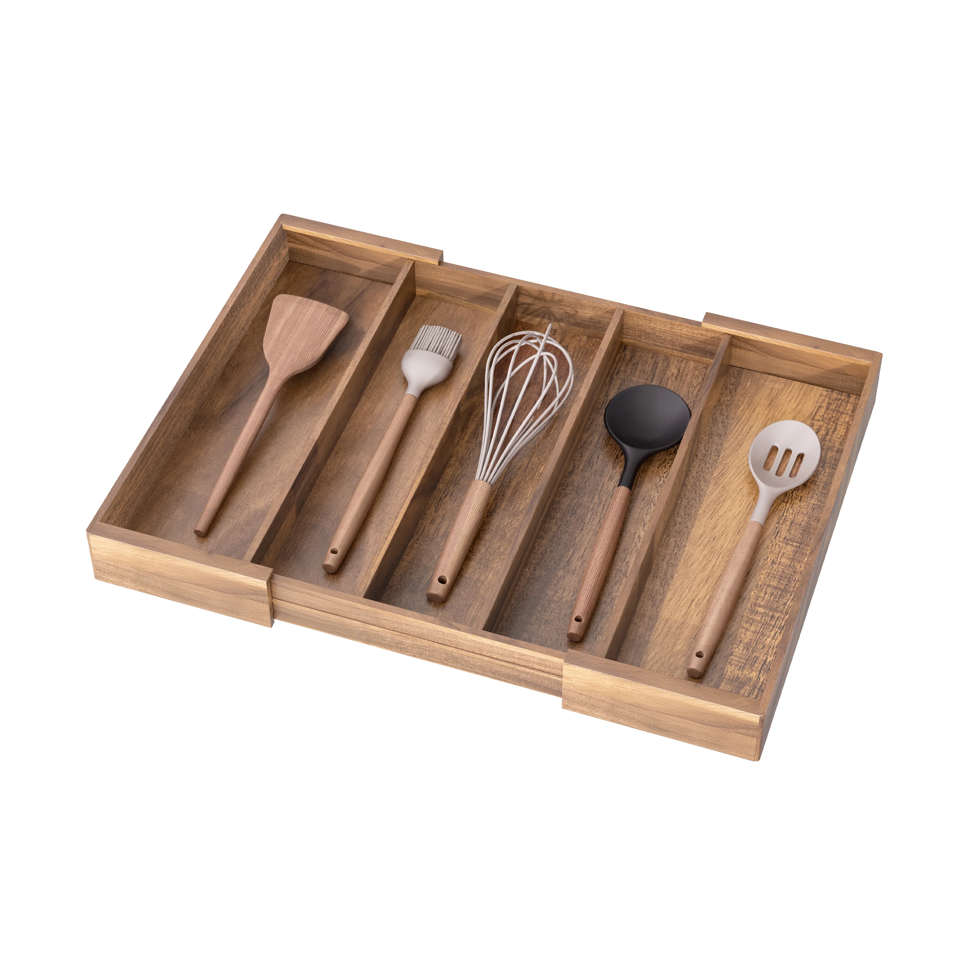 5-Compartment Expandable Acacia Utensil Organizer - Image 9