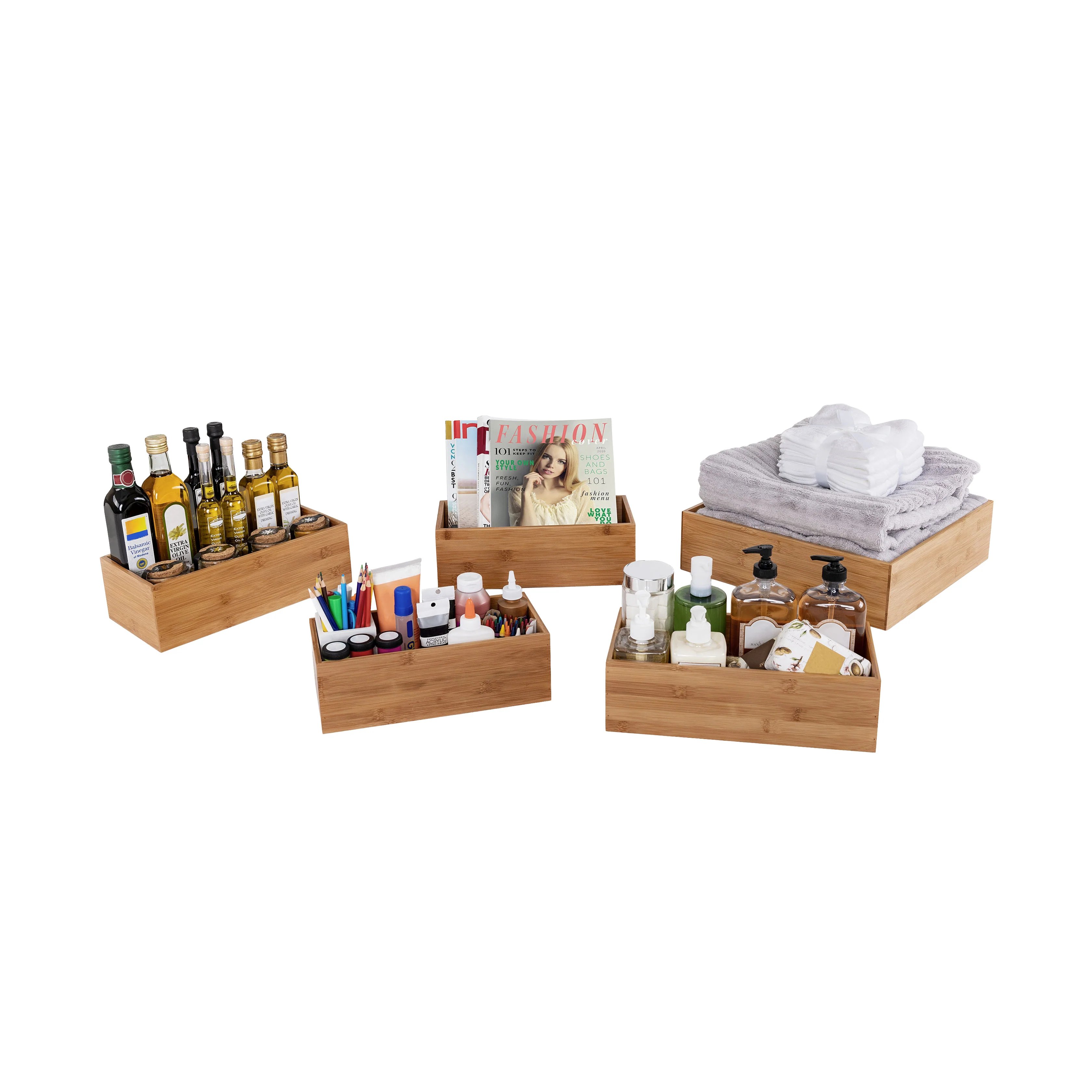 5-Piece Bamboo Storage Organizer Box Set - Image 13