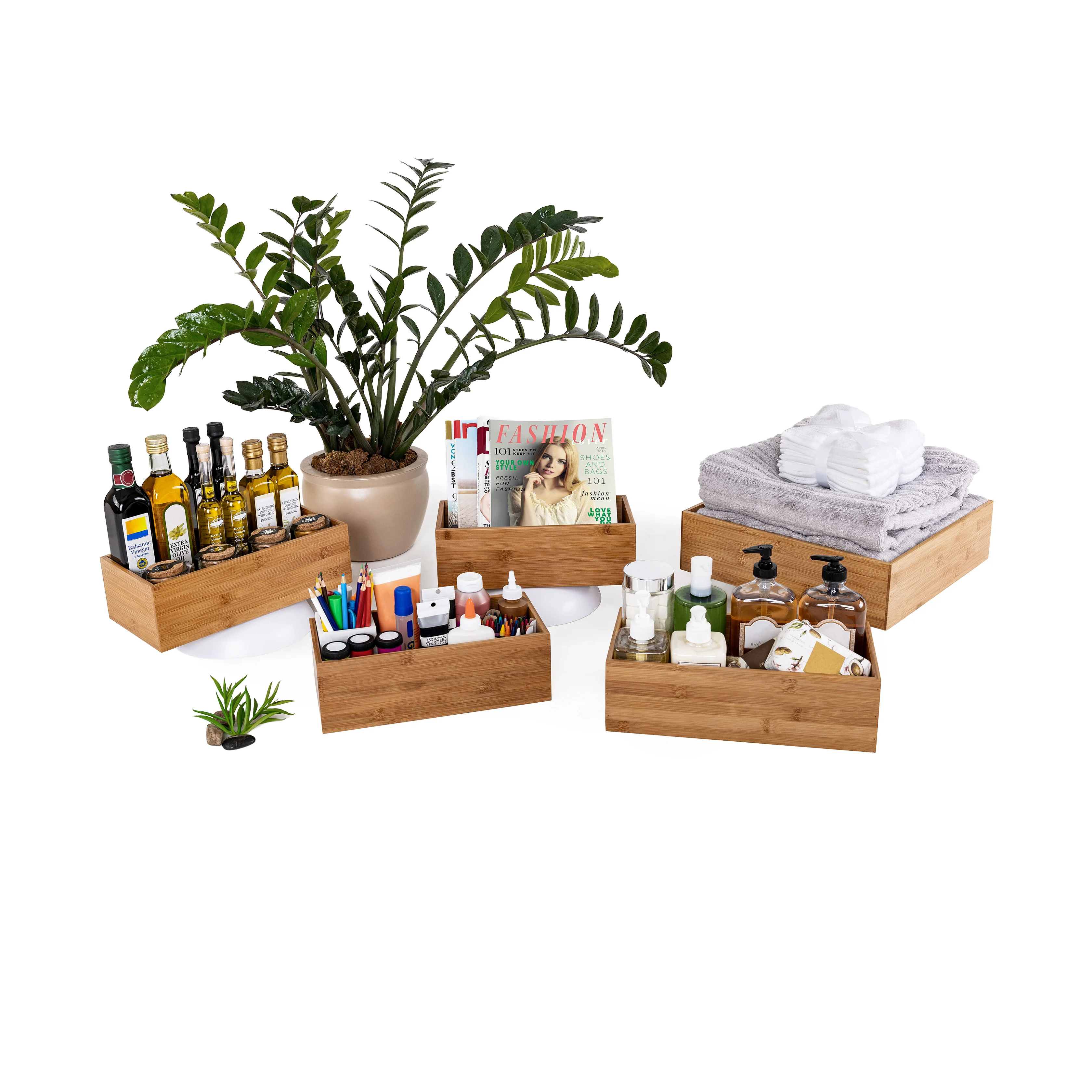 5-Piece Bamboo Storage Organizer Box Set - Image 14