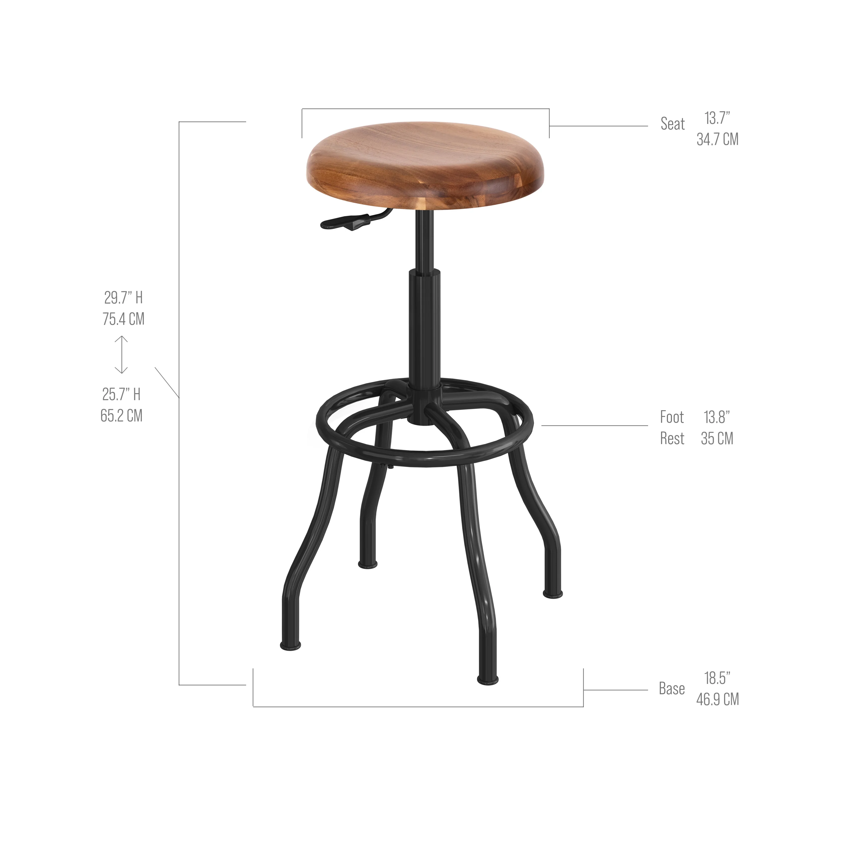 Acacia Wood Top Pneumatic Adjustable Work Stool - Image 3