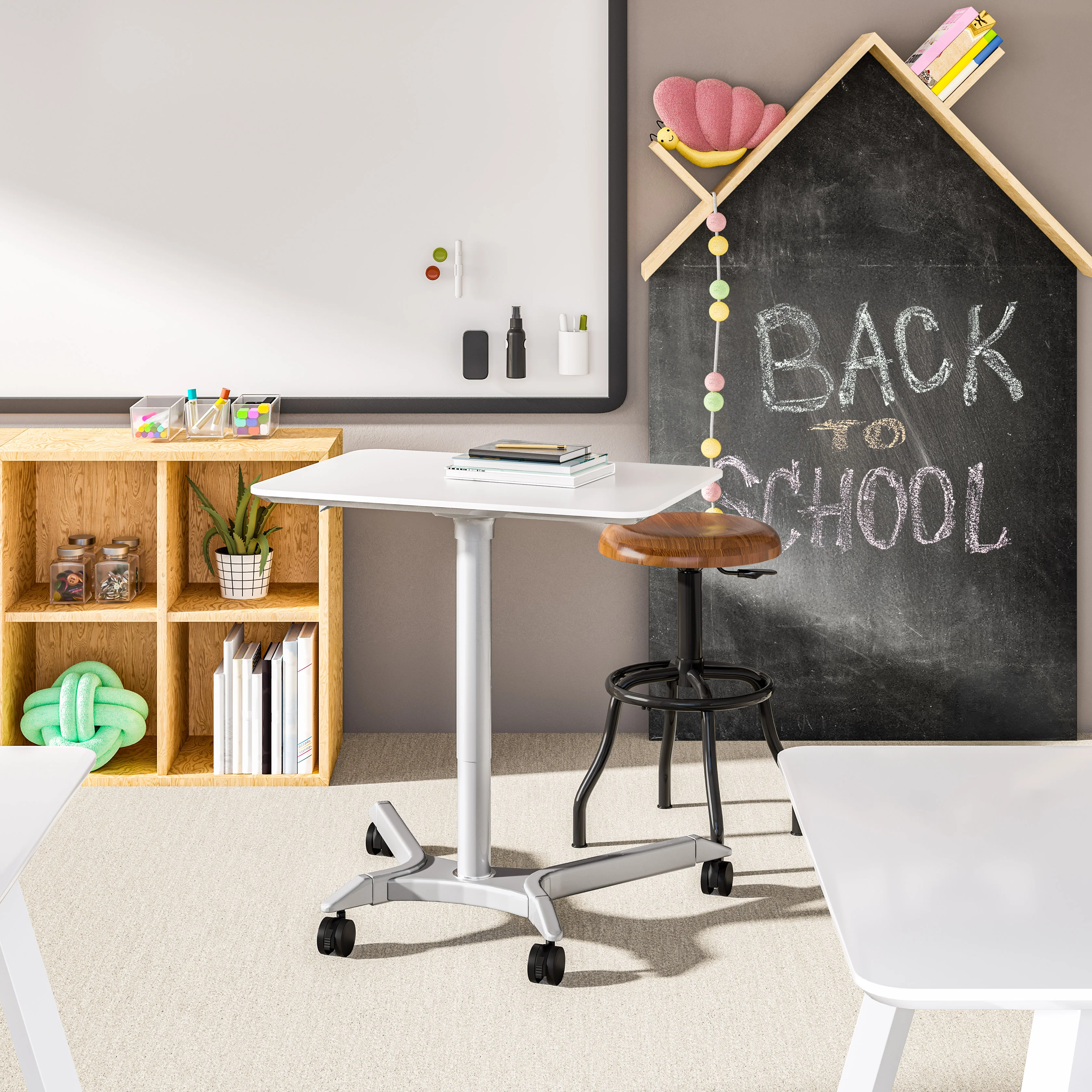 airLIFT® Premium Pneumatic Sit-Stand Mobile Desk Cart, White - Image 5