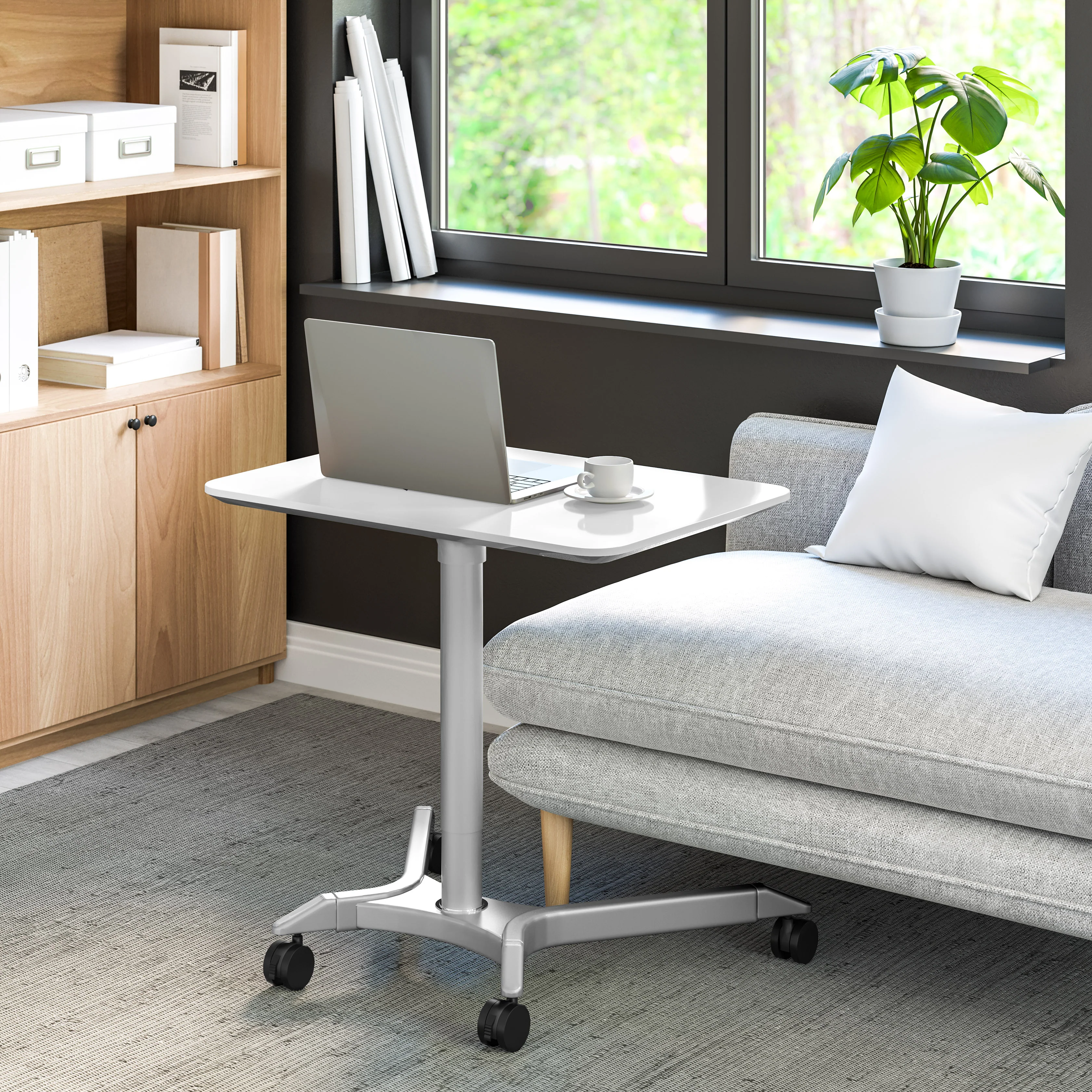 airLIFT® Premium Pneumatic Sit-Stand Mobile Desk Cart, White - Image 2