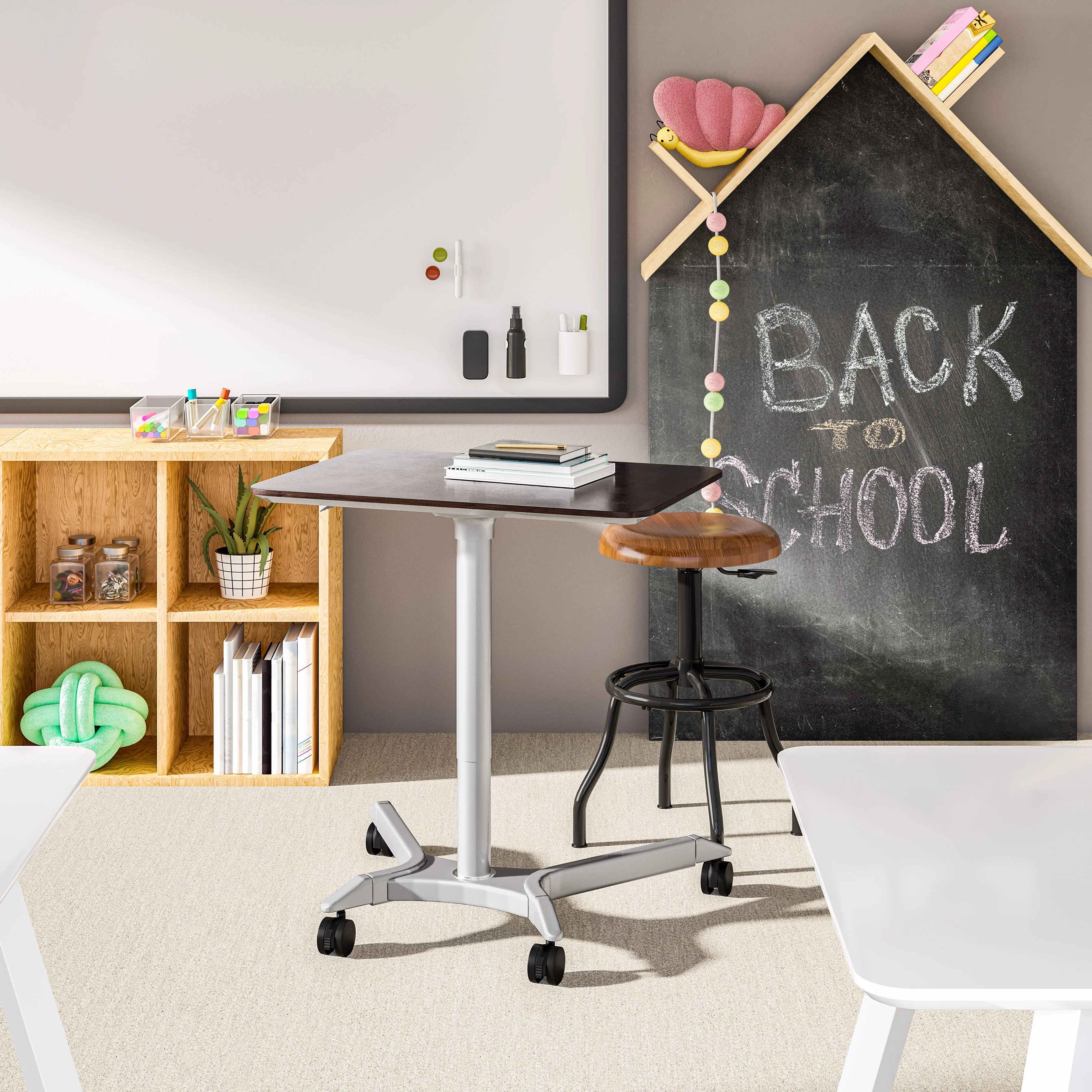 airLIFT® Premium Pneumatic Sit-Stand Mobile Desk Cart, Espresso - Image 2