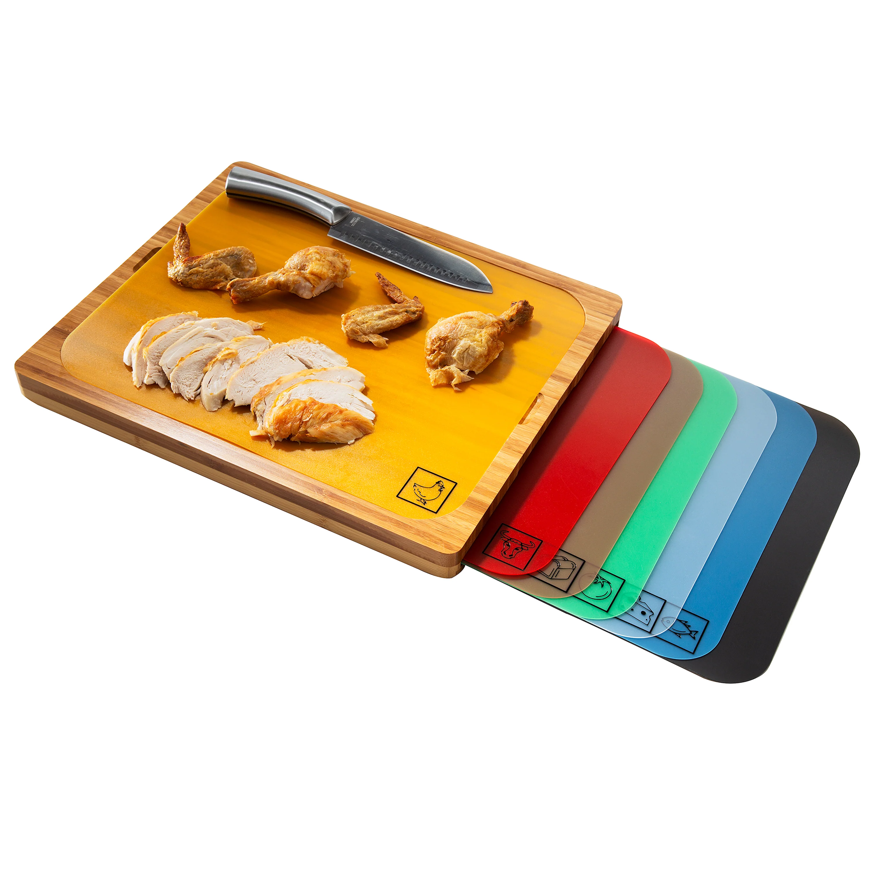 Bamboo Cutting Board w/ 7 Color-Coded Cutting Mats - Image 16