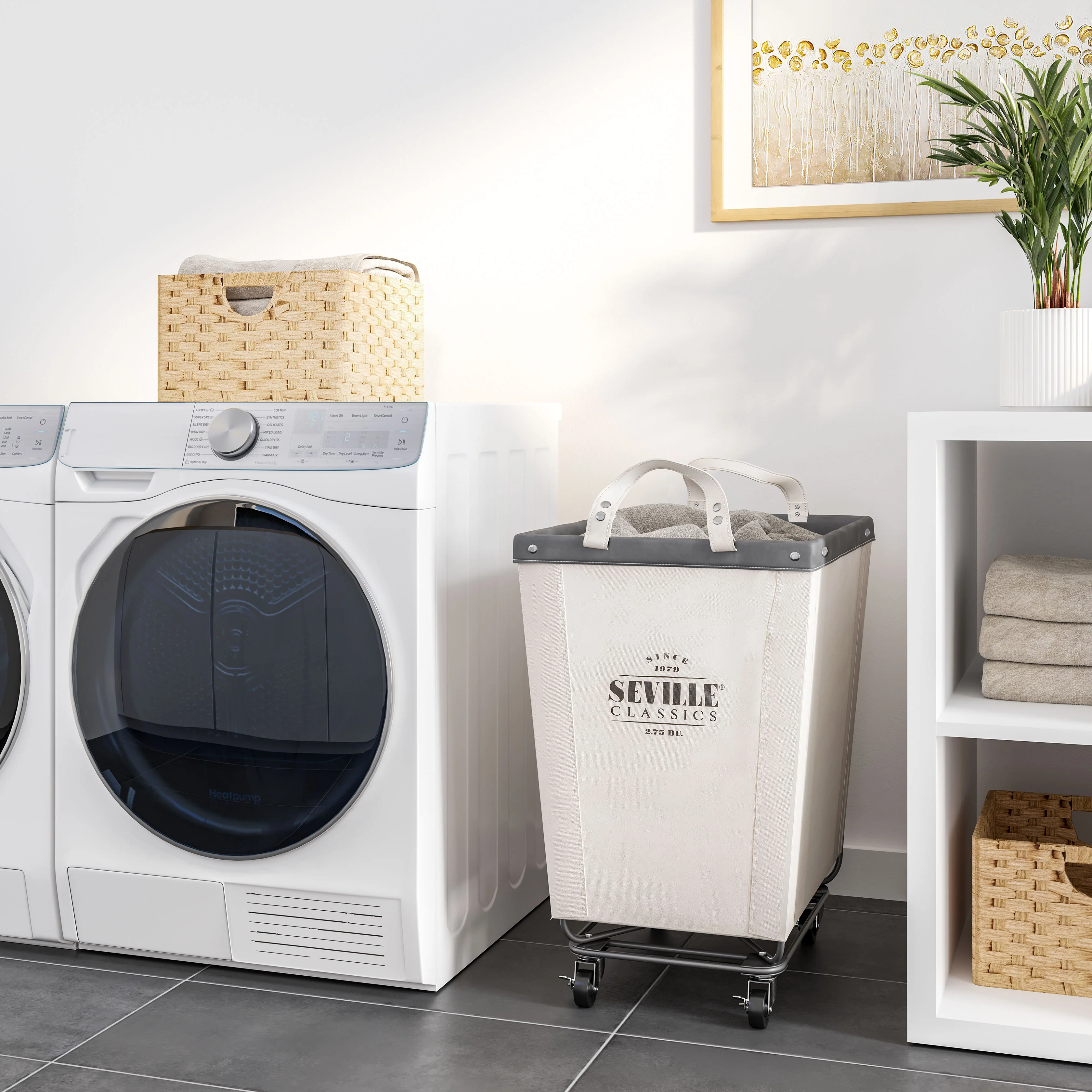 Heavy-Duty Rolling Laundry Hamper, Natural White - Image 10