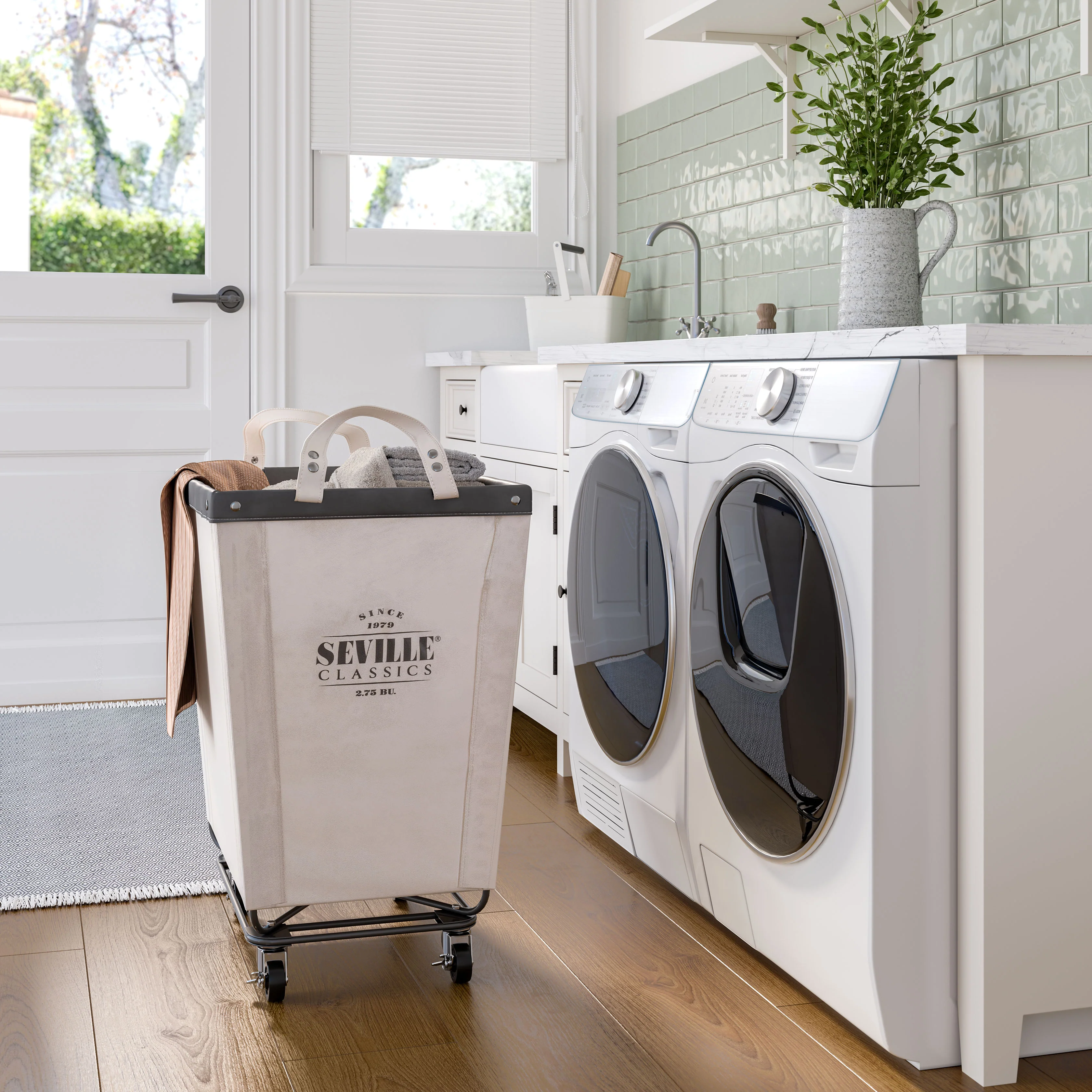 Heavy-Duty Rolling Laundry Hamper, Natural White - Image 9