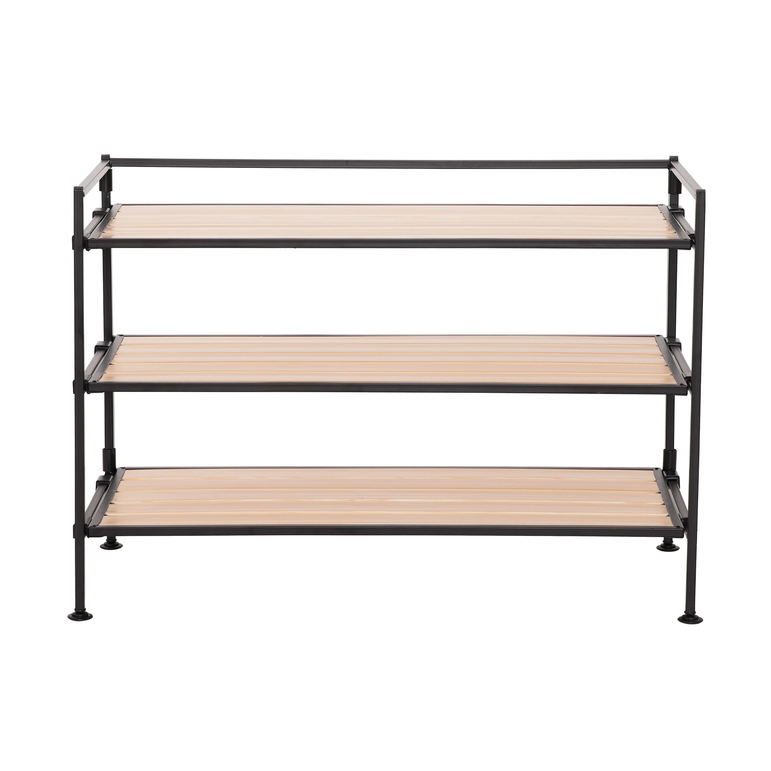 HOME 3-Tier Resin Slatted Shoe Rack, White Oak - Image 7