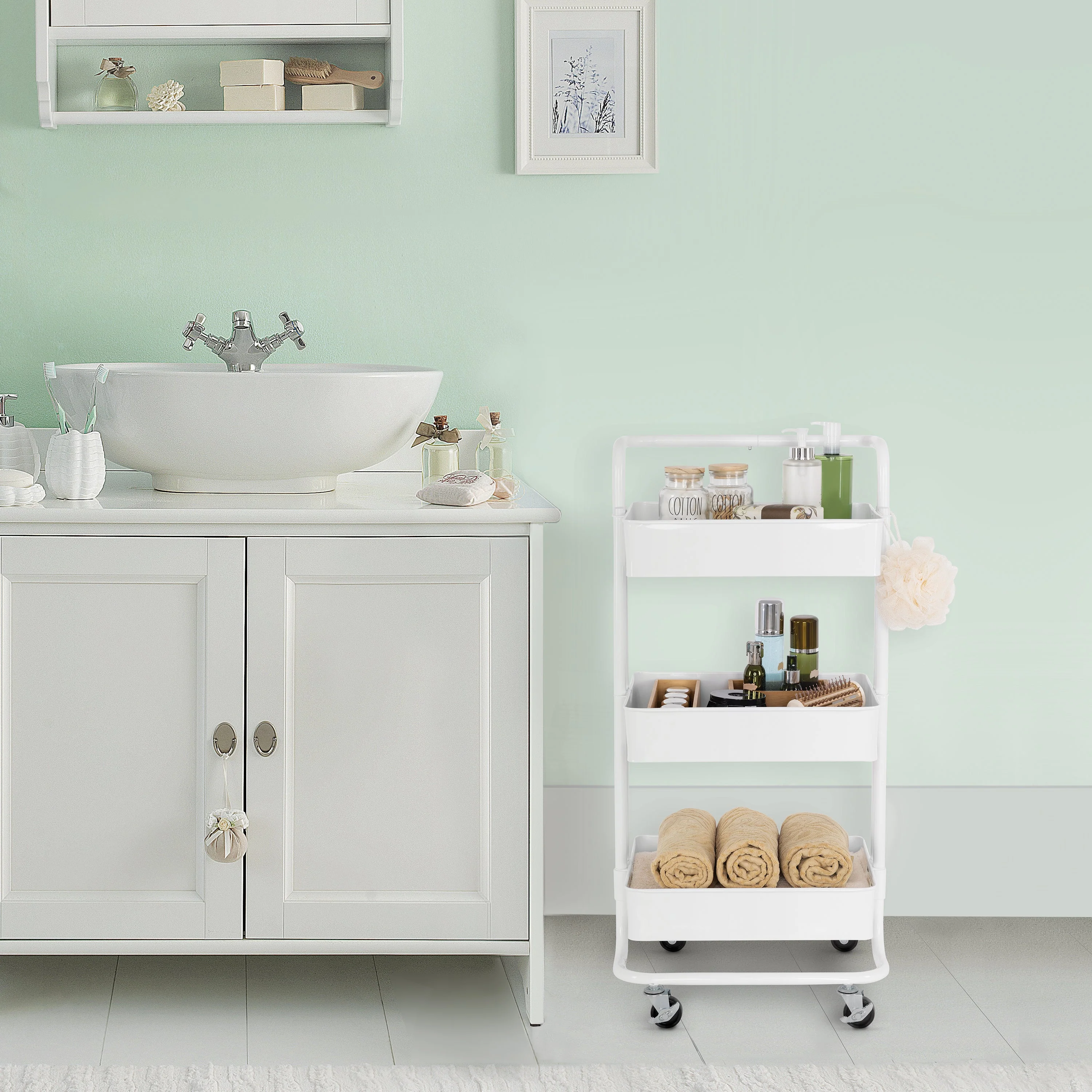 3-Tier Steel Cart with Handle - Image 8