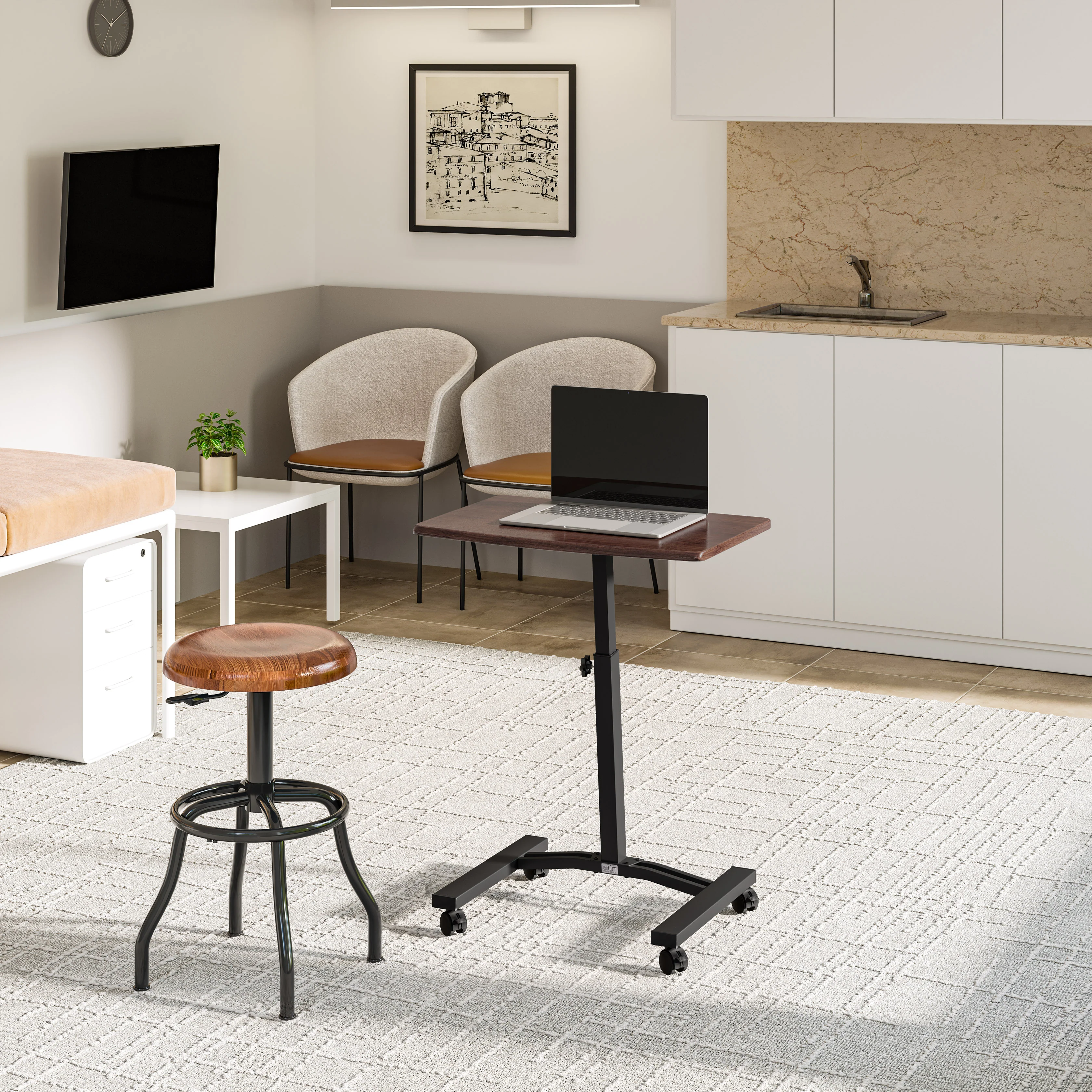 airLIFT® Mobile Laptop Sitting Desk Cart, Walnut - Image 5