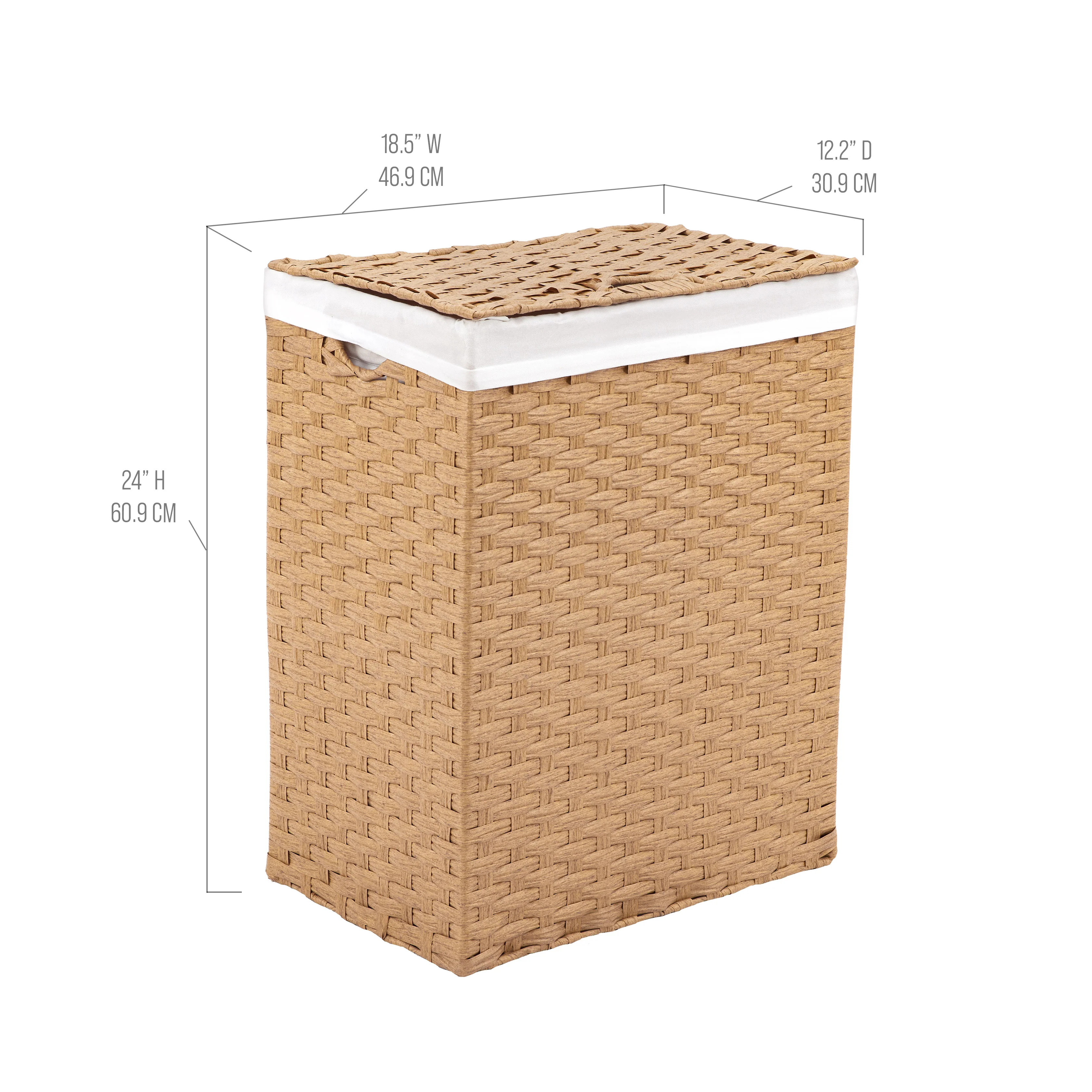 Handwoven Lidded Laundry Hamper, Tan - Image 3